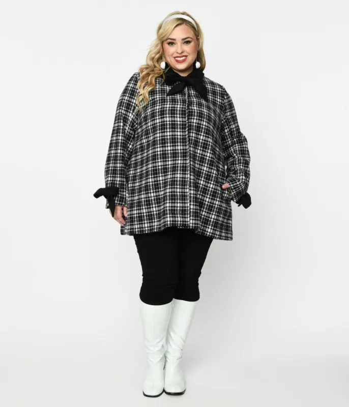 Smak Parlour Black & White Plaid Bows Topper Coat sold by Unique Vintage