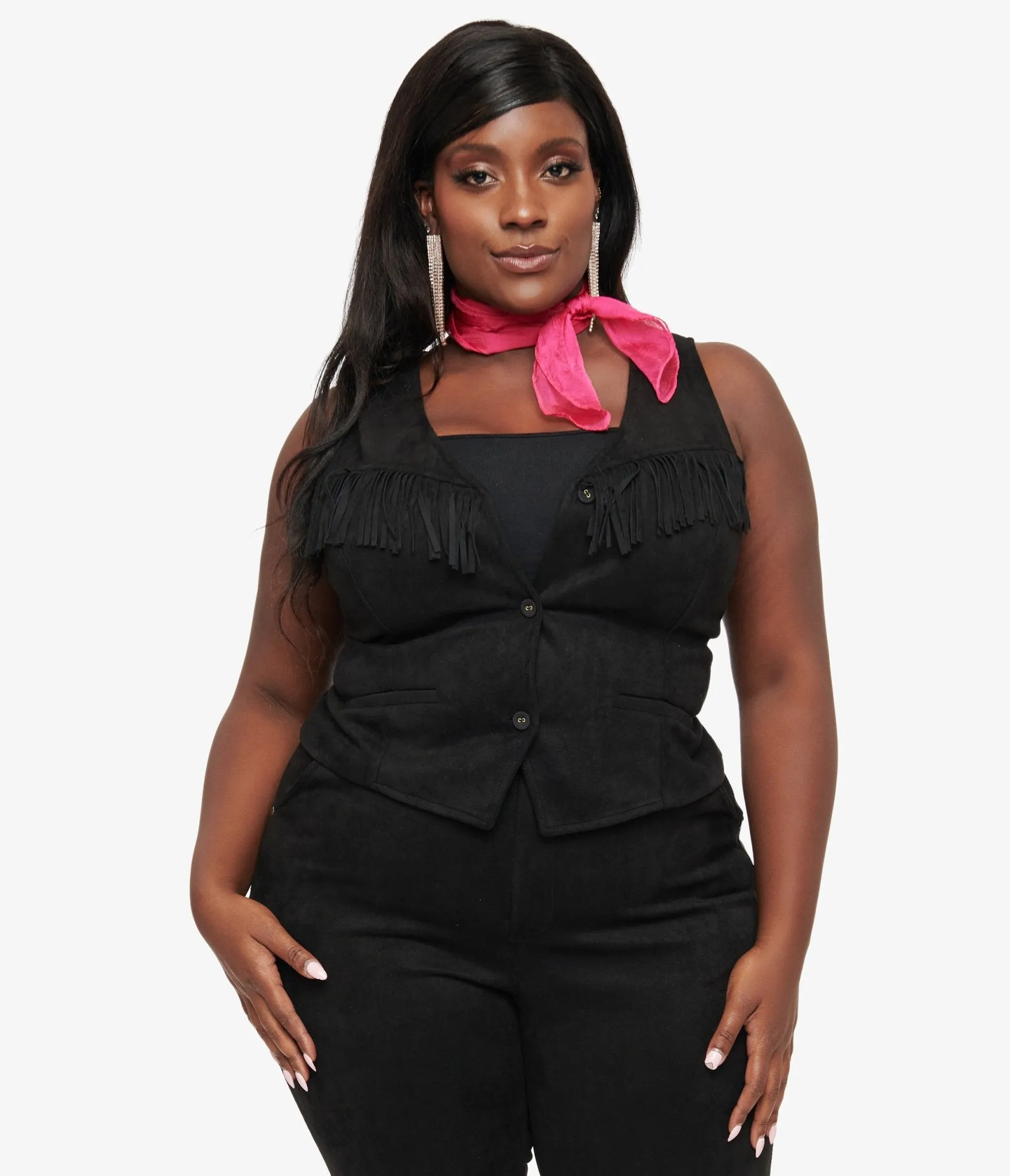 Smak Parlour Plus Size 1970s Black Suede Fringe Vest sold by Unique Vintage product image thumbnail 3