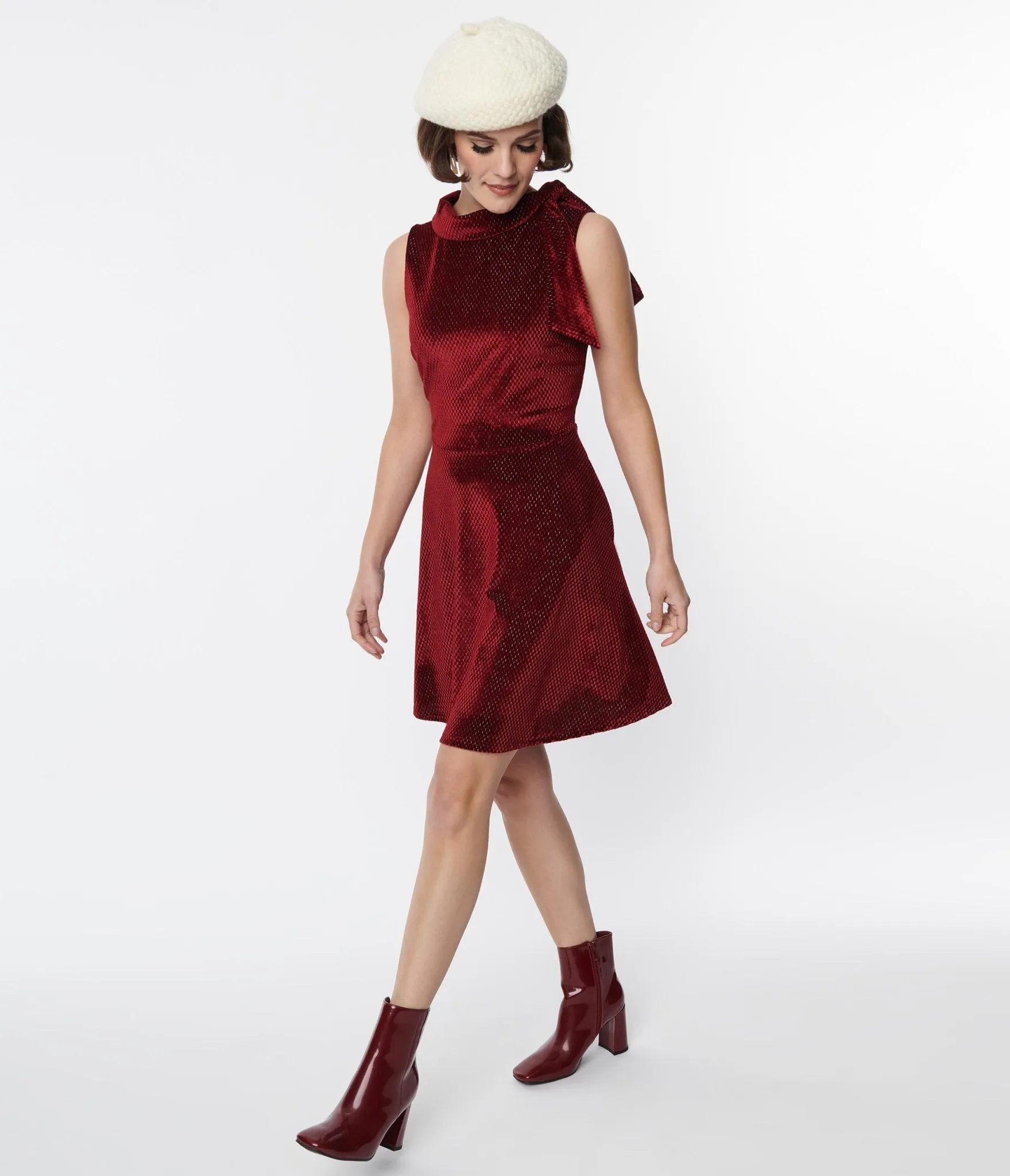 Smak Parlour Ruby Red Mock Neck Fit & Flare Dress sold by Unique Vintage product image thumbnail 5