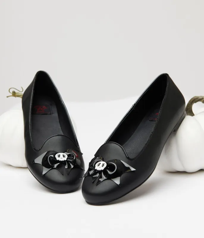 Black Bat & Skull Lydia Flats made by Unique Vintage