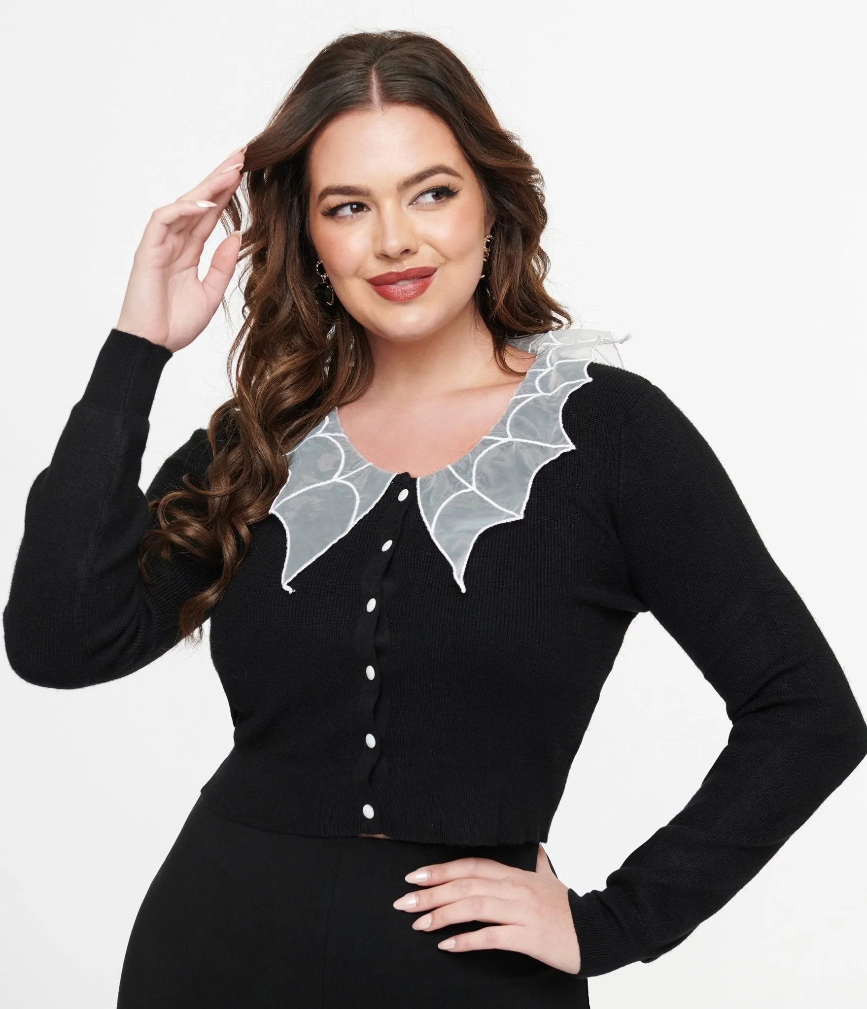 Black & White Spider Web Collar Cardigan sold by Unique Vintage product image thumbnail 3