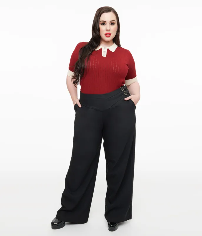 Unique Vintage Plus Size Black Double Belt Woven Pants sold by Unique Vintage