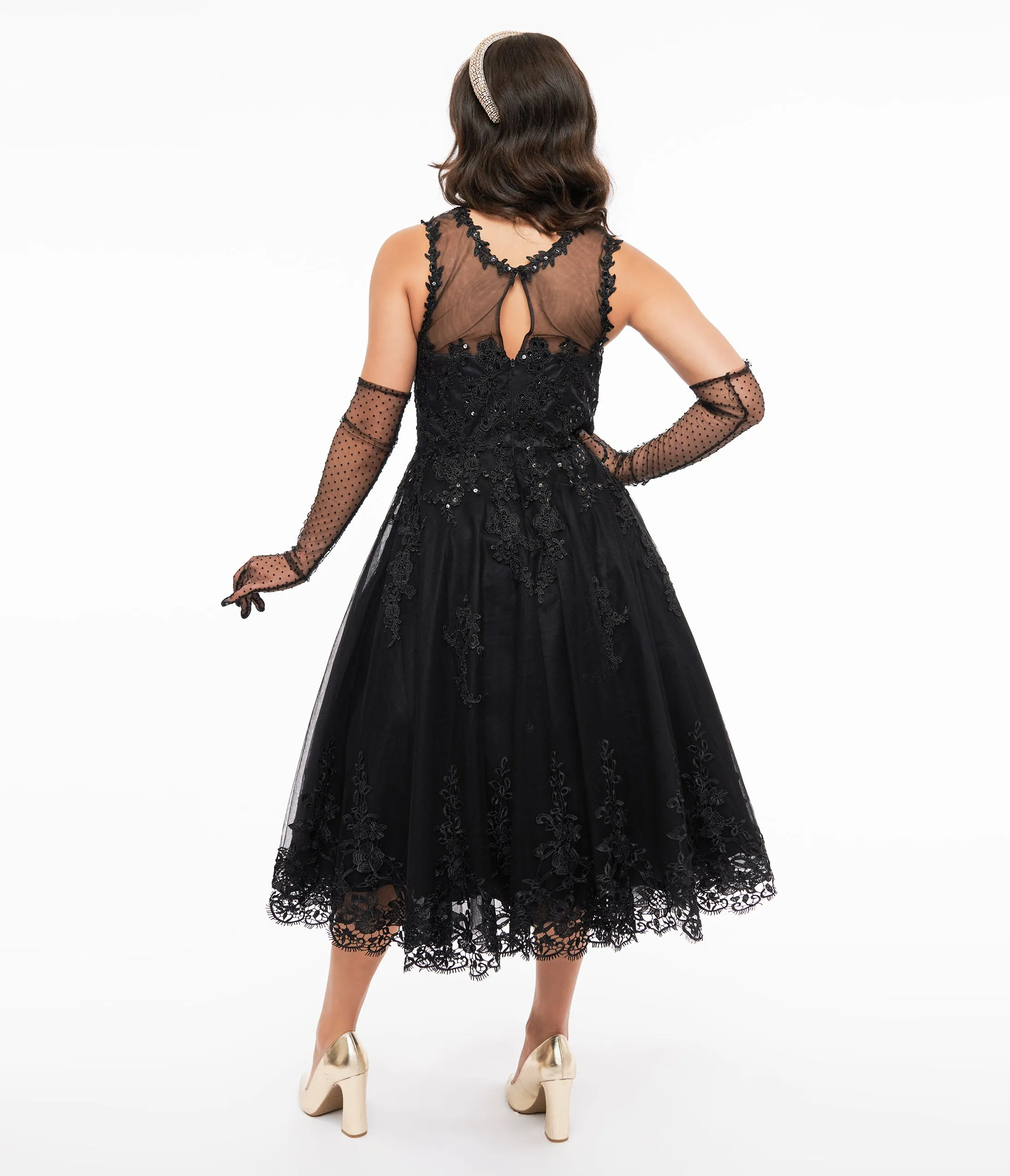 Unique Vintage 1950s Black Lace & Tulle Riviera Dress sold by Unique Vintage product image thumbnail 3