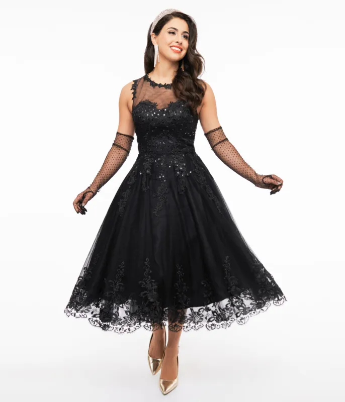 Unique Vintage 1950s Black Lace & Tulle Riviera Dress sold by Unique Vintage