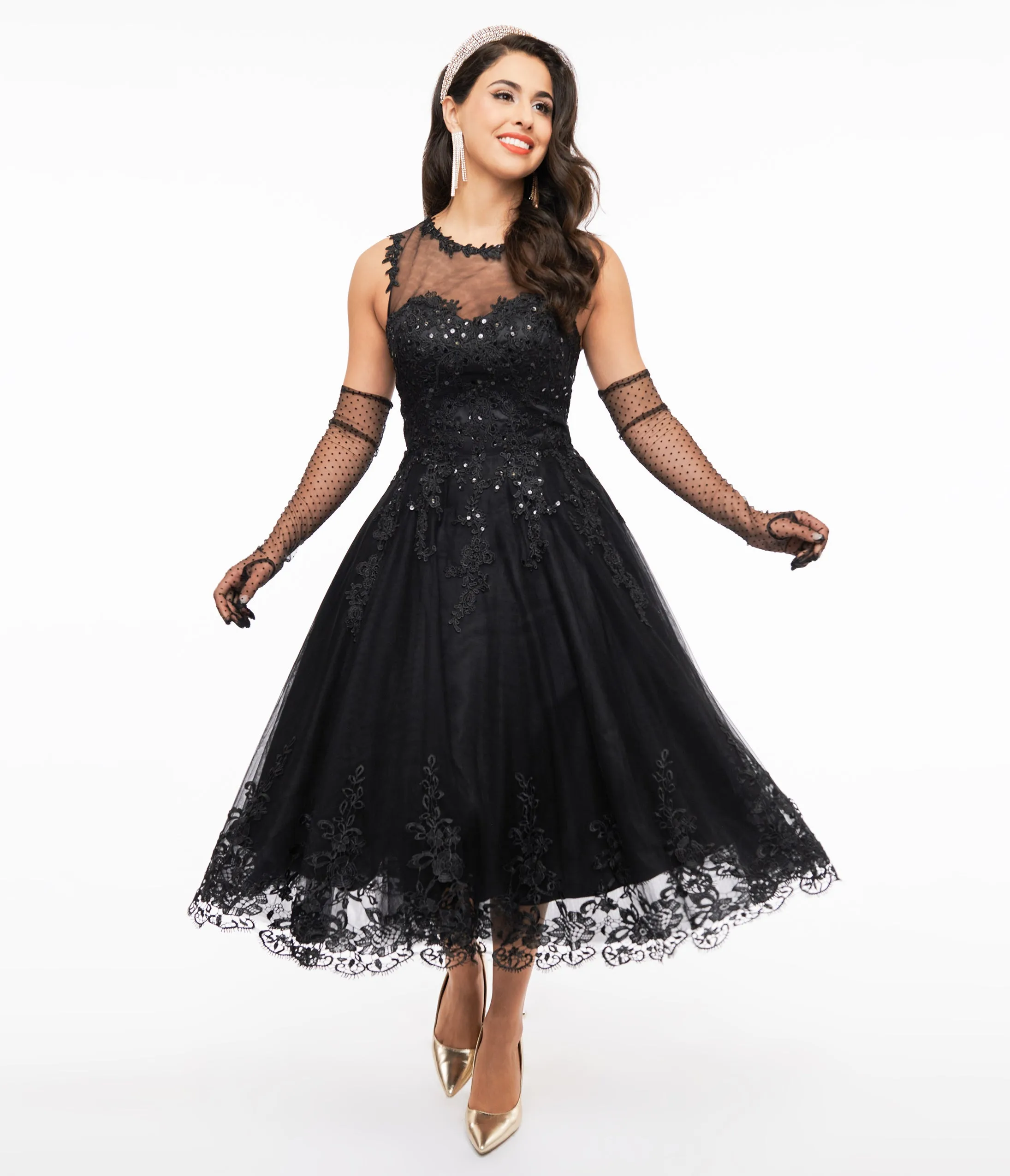 Unique Vintage 1950s Black Lace & Tulle Riviera Dress sold by Unique Vintage
