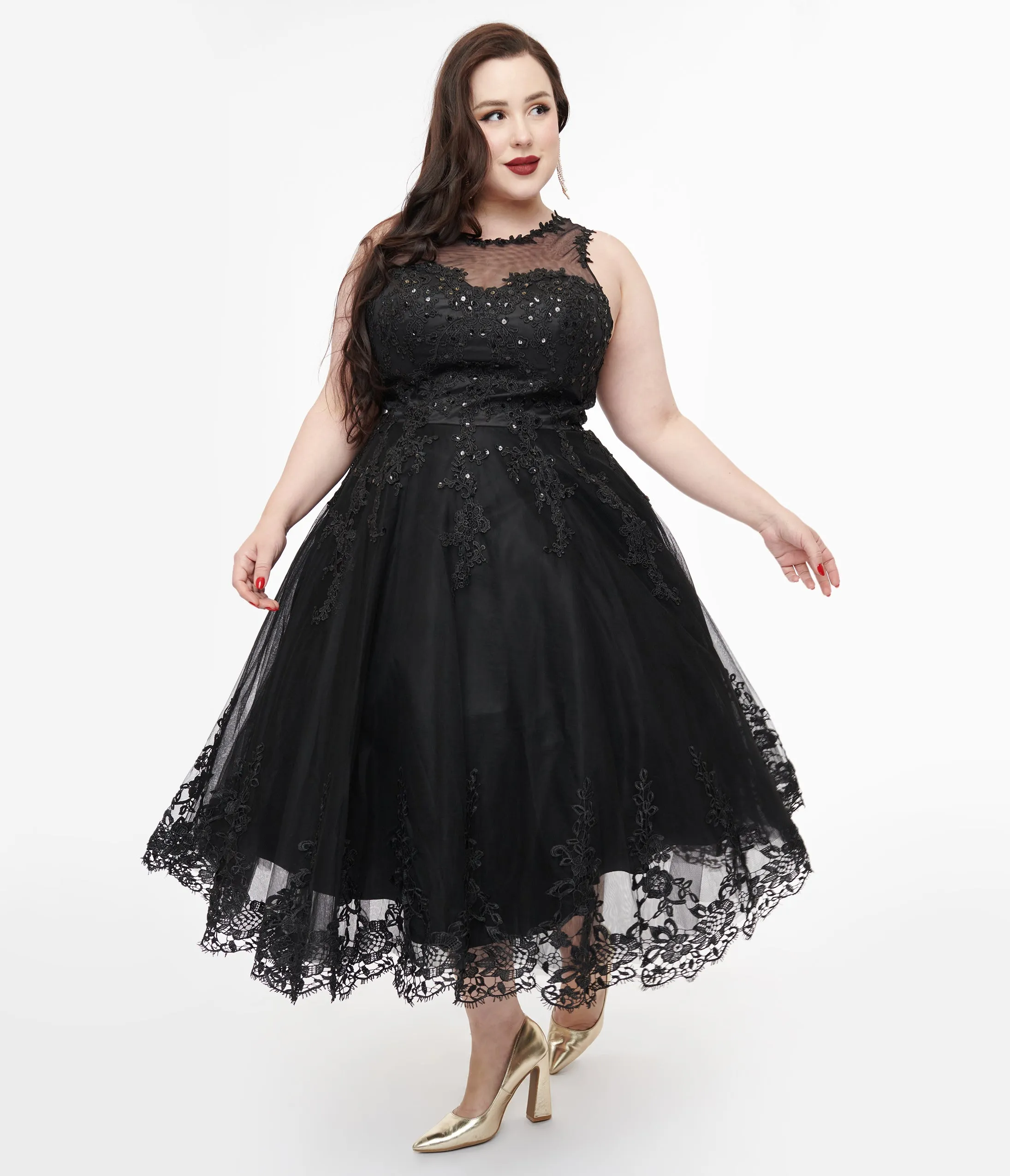Unique Vintage Plus Size 1950s Black Lace & Tulle Riviera Dress sold by Unique Vintage product image thumbnail 3