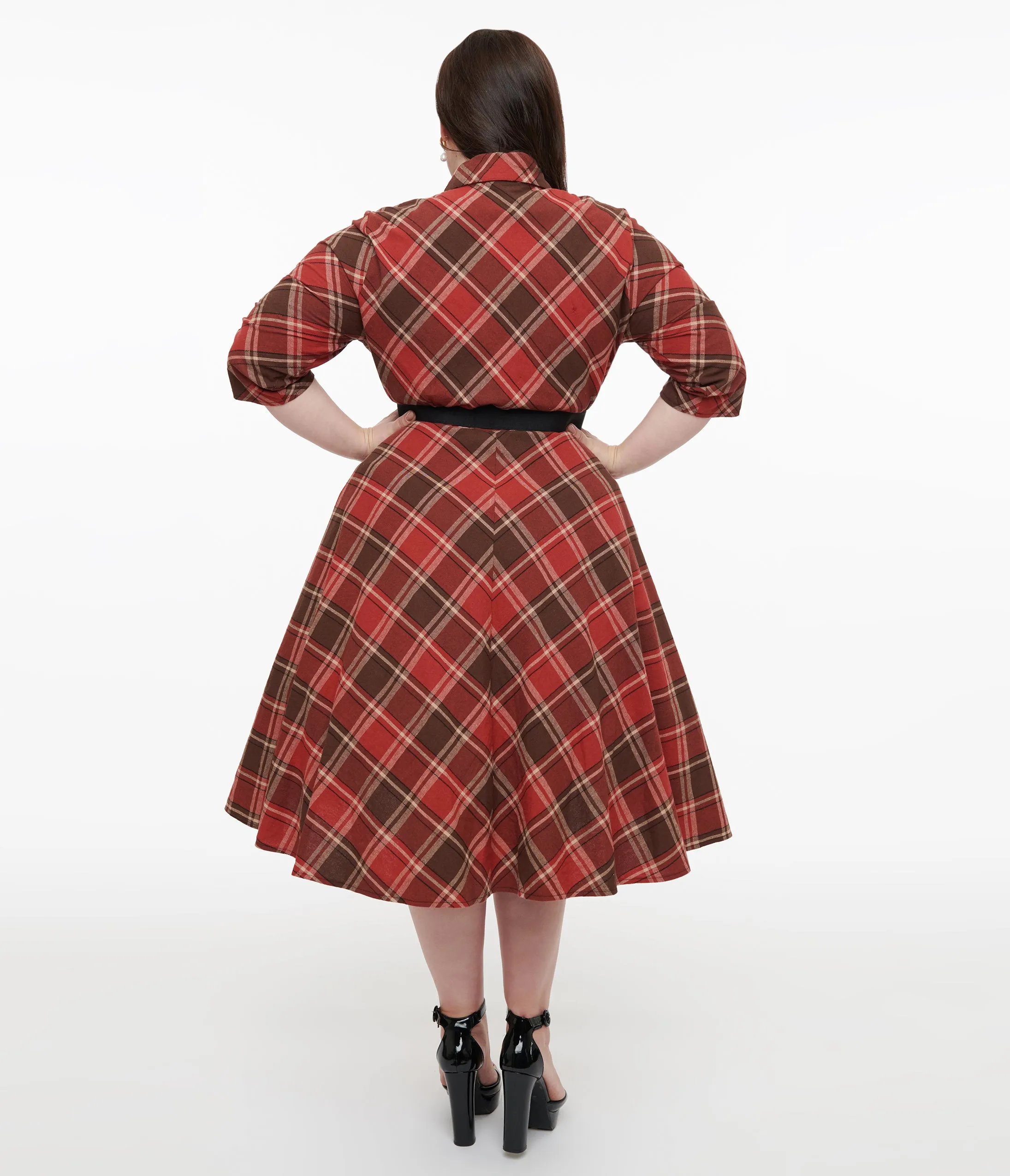 Unique Vintage Plus Size 1950s Red & Brown Bias Plaid Swing Dress sold by Unique Vintage product image thumbnail 2