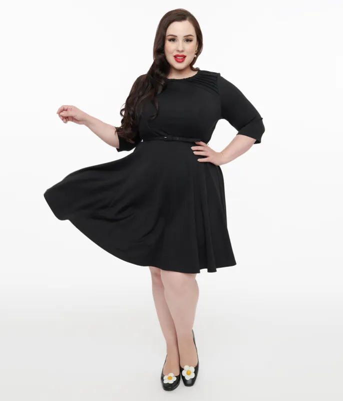 Unique Vintage Plus Size 1960s Black Knit Stephanie Fit & Flare Dress sold by Unique Vintage