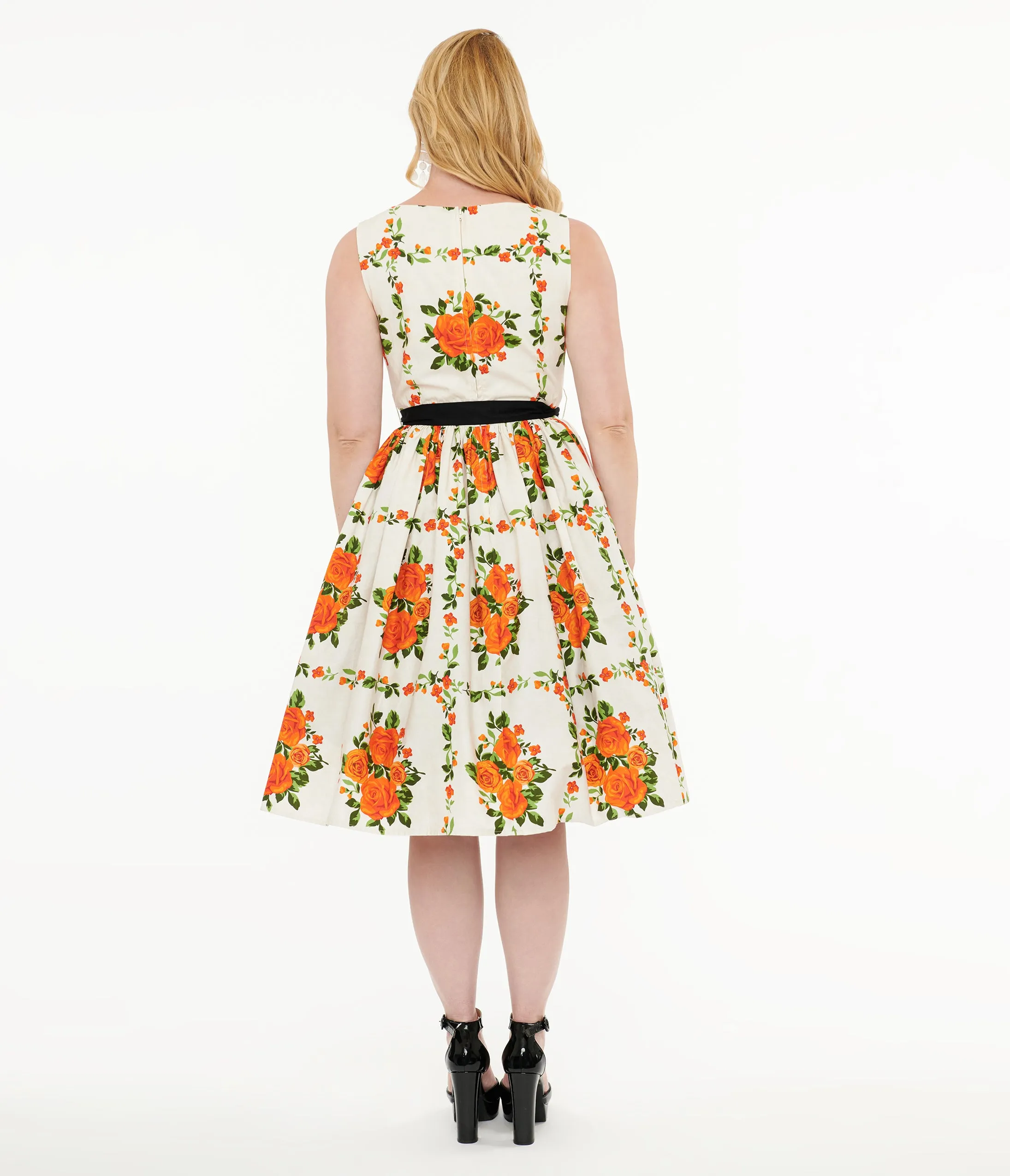 Unique Vintage 1950s Orange Fall Floral Sleeveless Swing Dress sold by Unique Vintage product image thumbnail 2