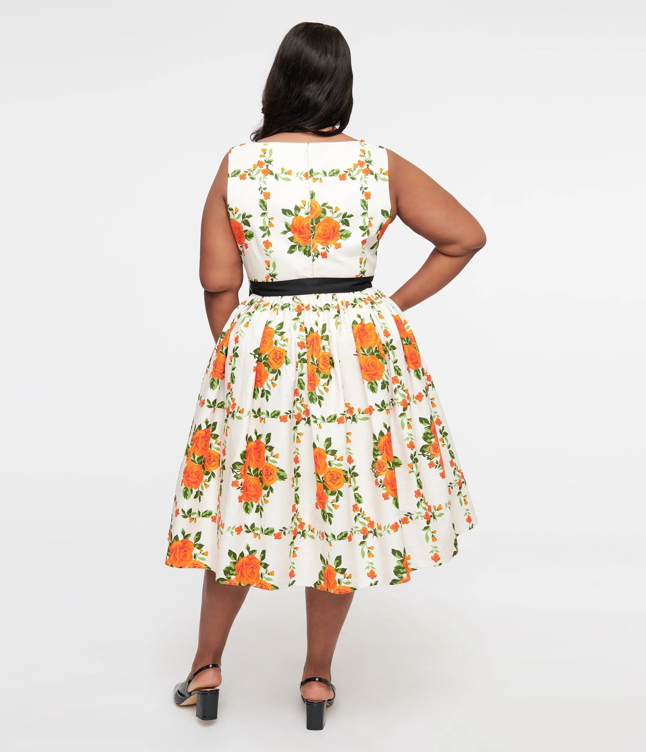 Unique Vintage Plus Size 1950s Orange Fall Floral Sleeveless Swing Dress sold by Unique Vintage product image thumbnail 2