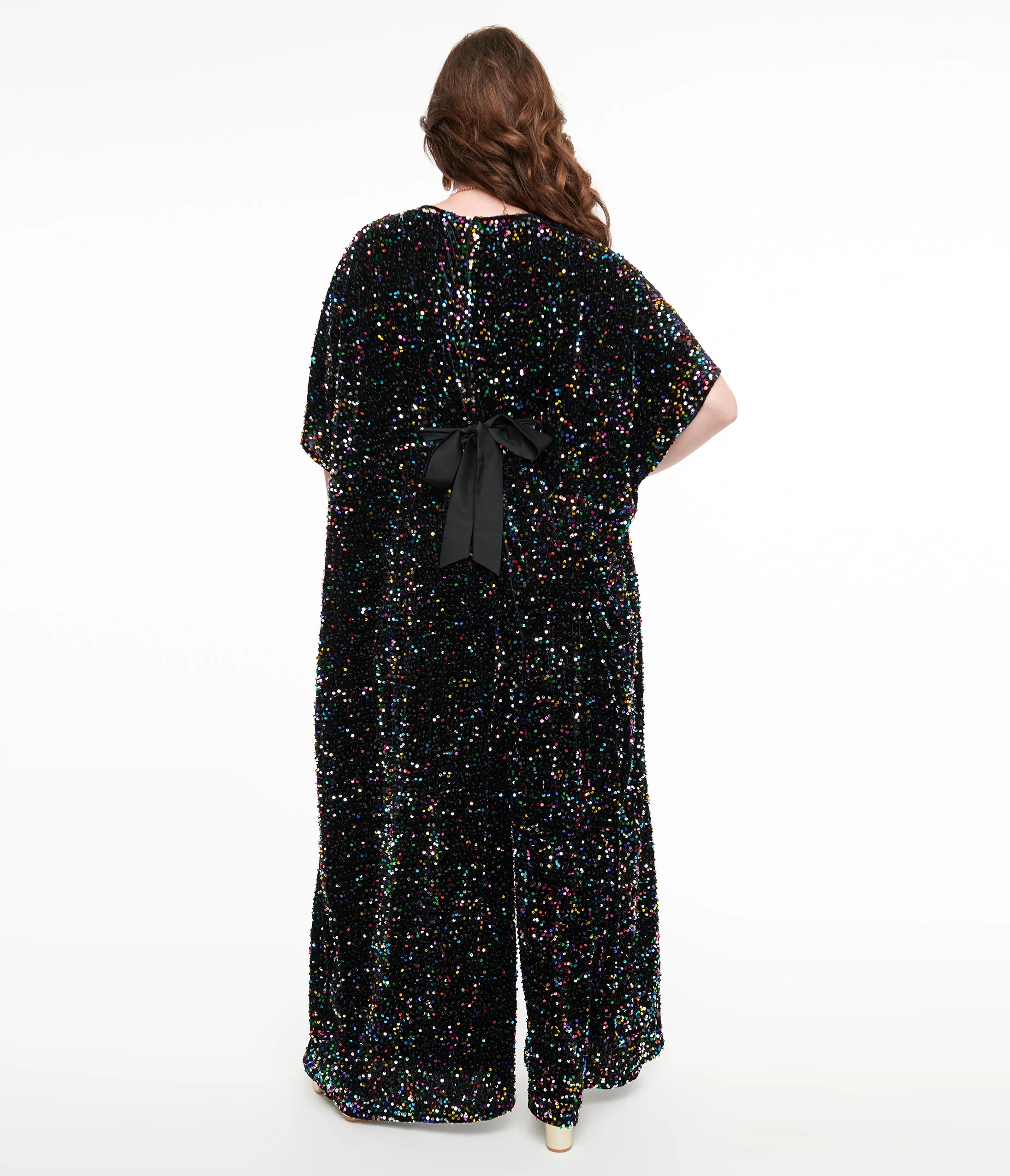 Unique Vintage 1970s Black Iridescent Sequin Caftan Jumpsuit sold by Unique Vintage product image thumbnail 2