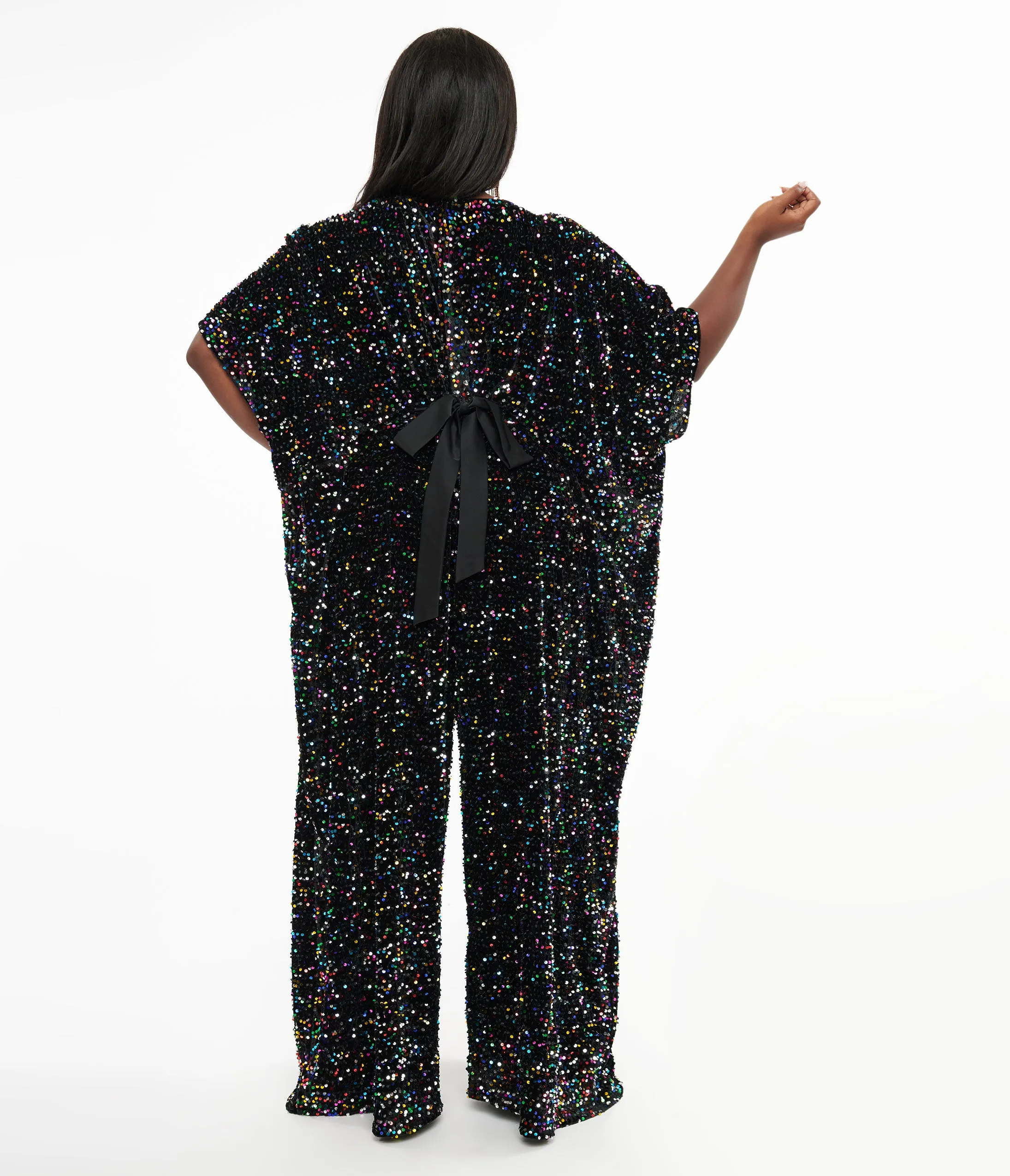 Unique Vintage Plus Size 1970s Black Iridescent Sequin Caftan Jumpsuit sold by Unique Vintage product image thumbnail 2