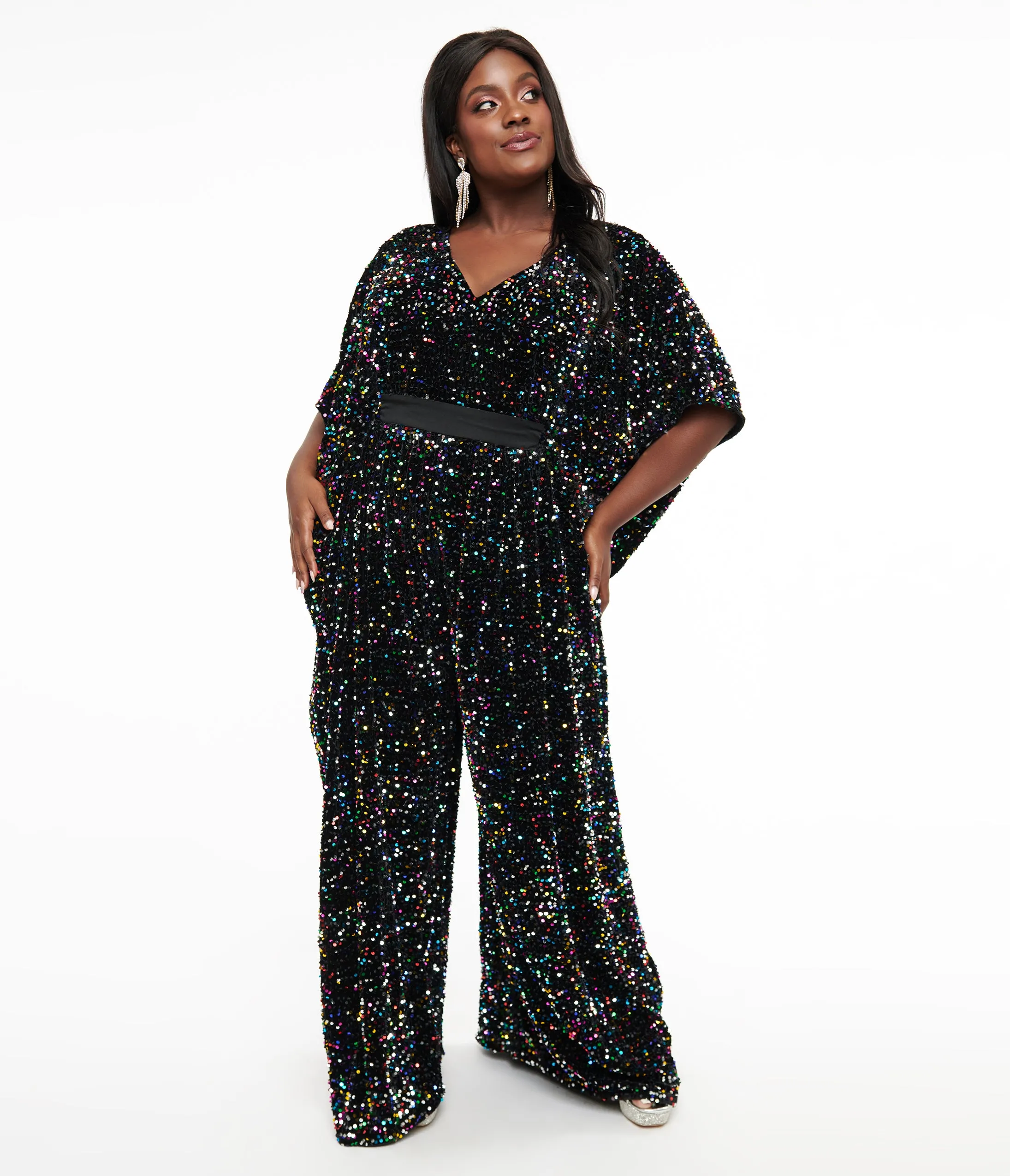 Unique Vintage Plus Size 1970s Black Iridescent Sequin Caftan Jumpsuit sold by Unique Vintage product image thumbnail 3