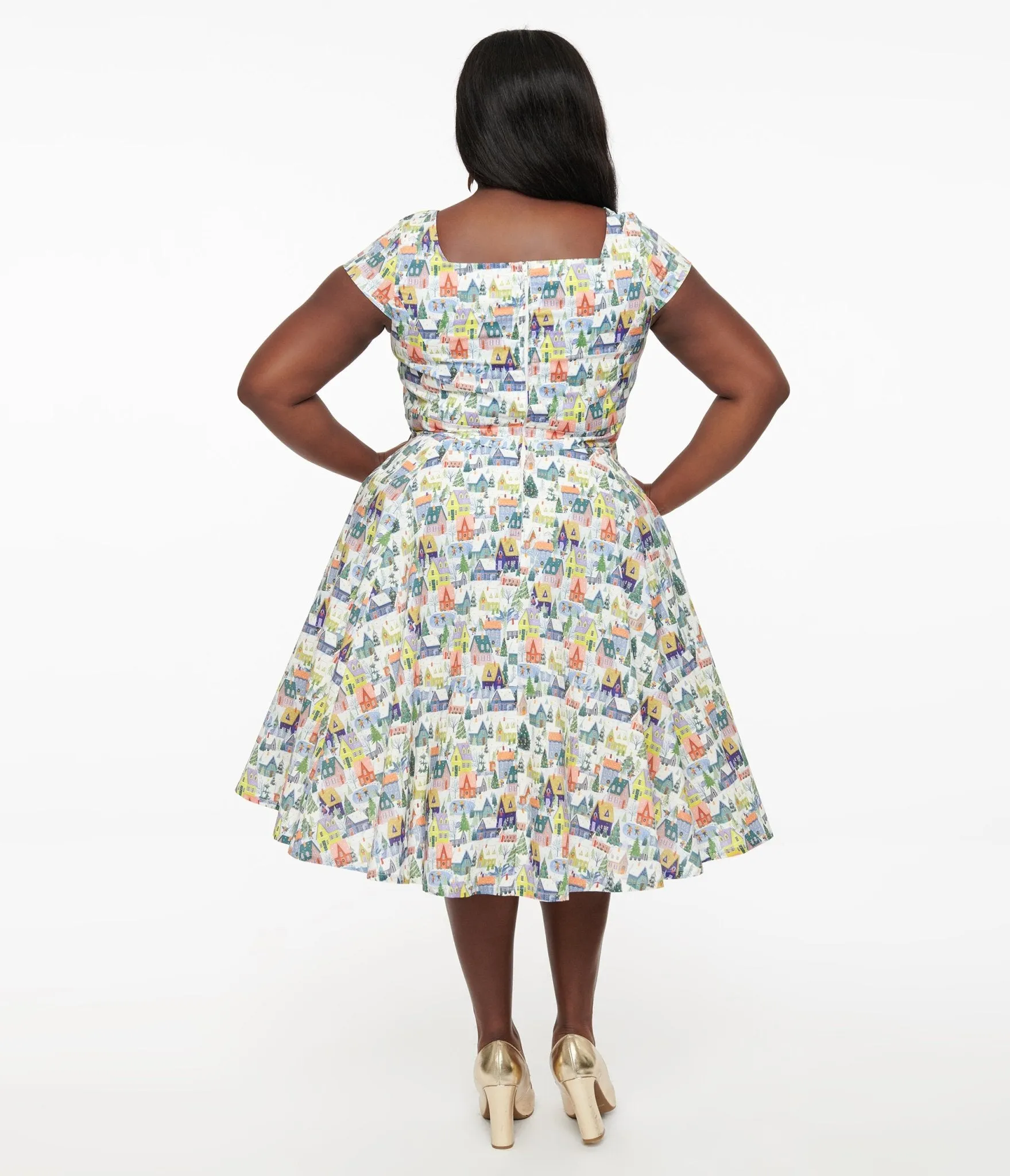 Magnolia Place Plus Size Multicolor House Print Anna Swing Dress sold by Unique Vintage product image thumbnail 2
