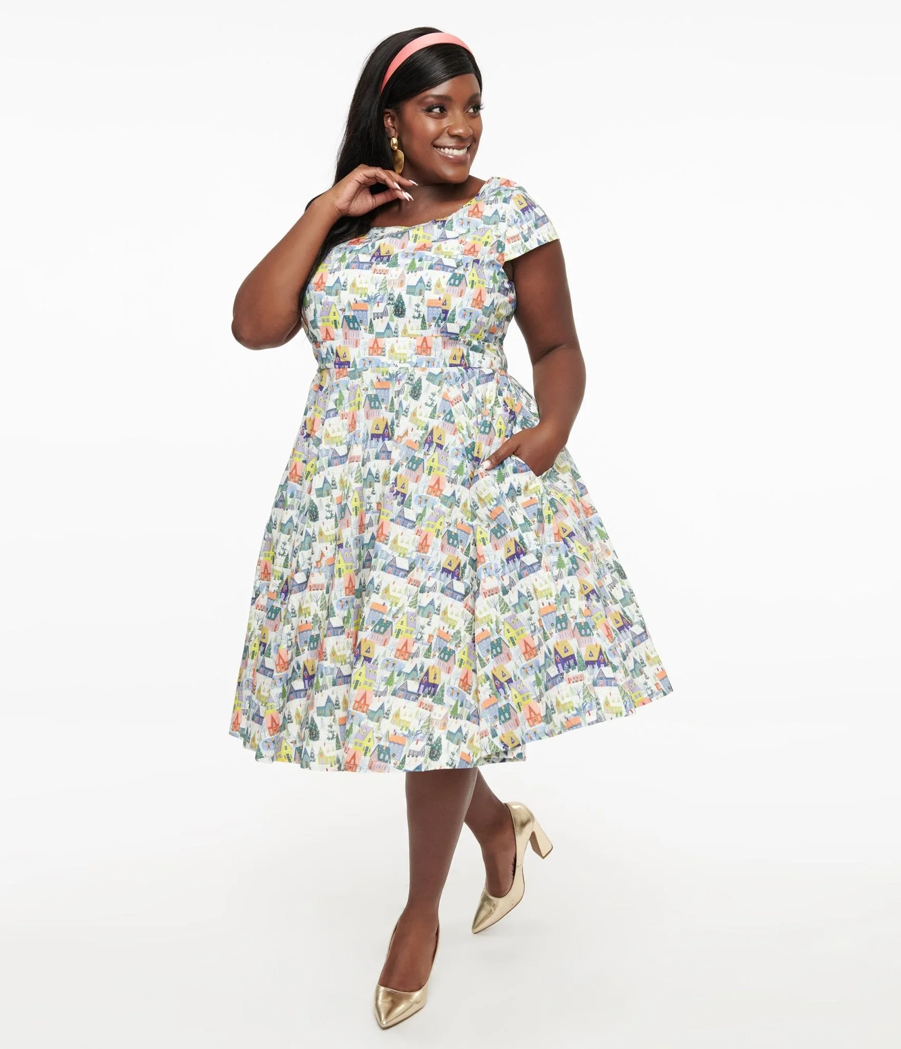 Magnolia Place Plus Size Multicolor House Print Anna Swing Dress sold by Unique Vintage product image thumbnail 3