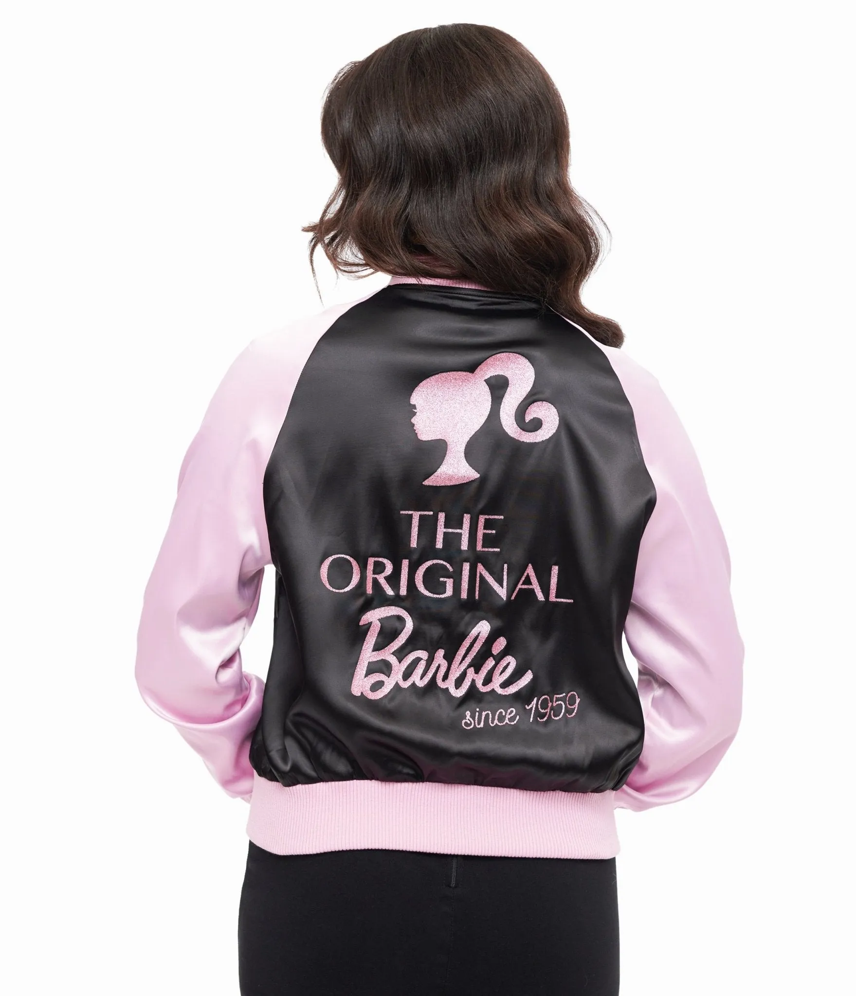 Barbie x Unique Vintage Pink & Black OG Barbie Long Sleeve Bomber Jacket sold by Unique Vintage product image thumbnail 3