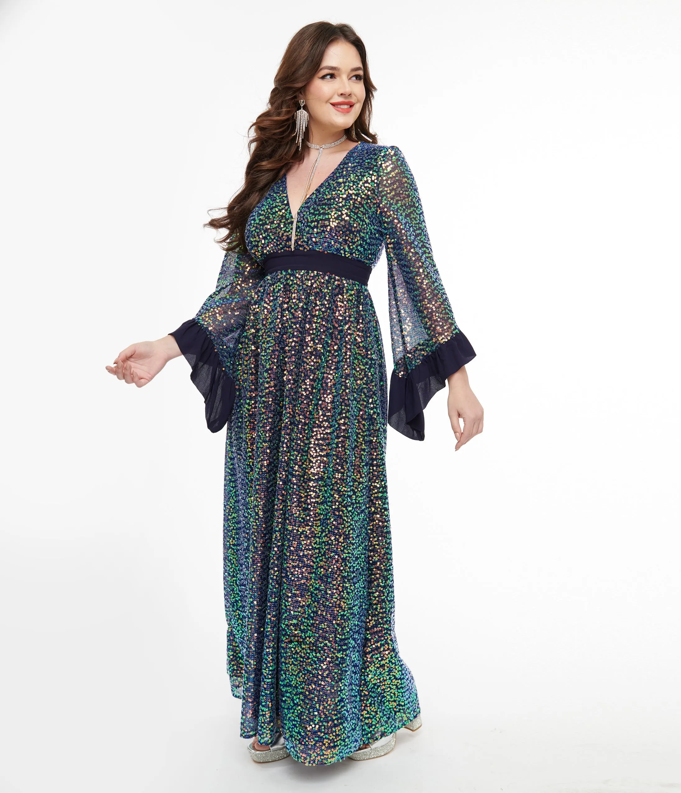 Unique Vintage 1970s Navy Glitter Sequin Maxi Dress sold by Unique Vintage product image thumbnail 3