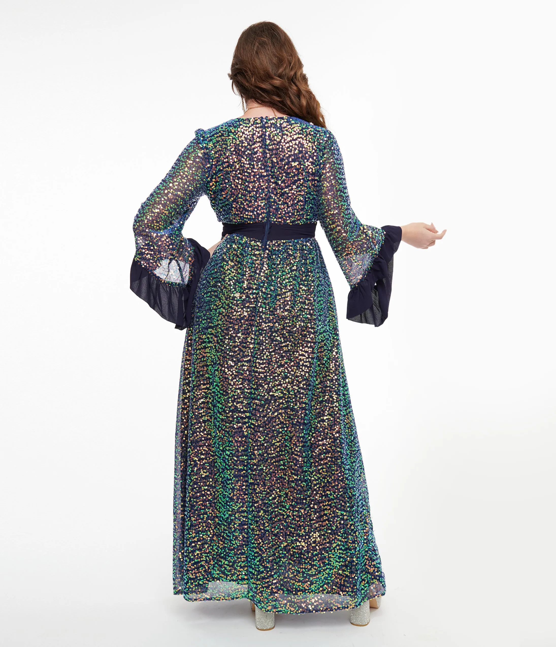 Unique Vintage 1970s Navy Glitter Sequin Maxi Dress sold by Unique Vintage product image thumbnail 2