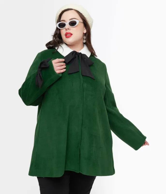 Smak Parlour Plus Size 1960s Green & Black Bows Topper Coat sold by Unique Vintage