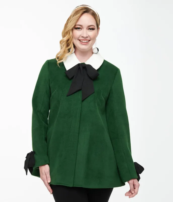 Smak Parlour 1960s Green & Black Bows Topper Coat sold by Unique Vintage