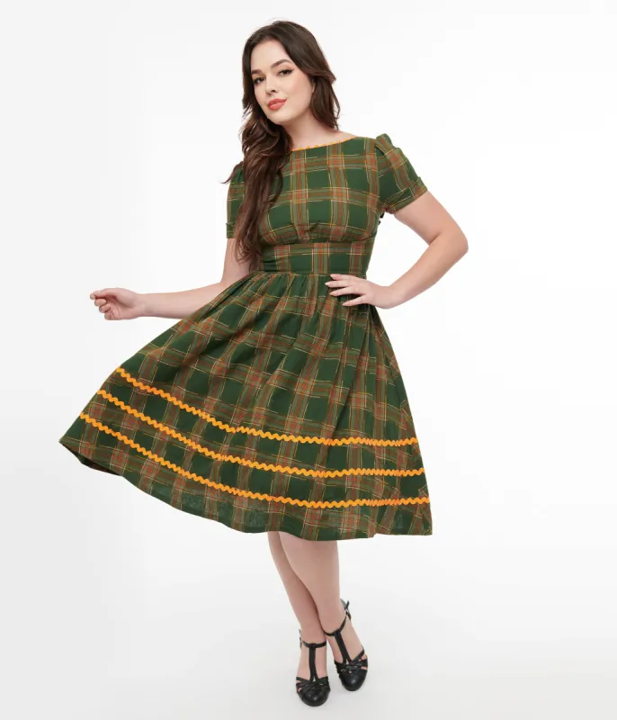 Unique Vintage 1950s Green Plaid Cotton Swing Dress sold by Unique Vintage