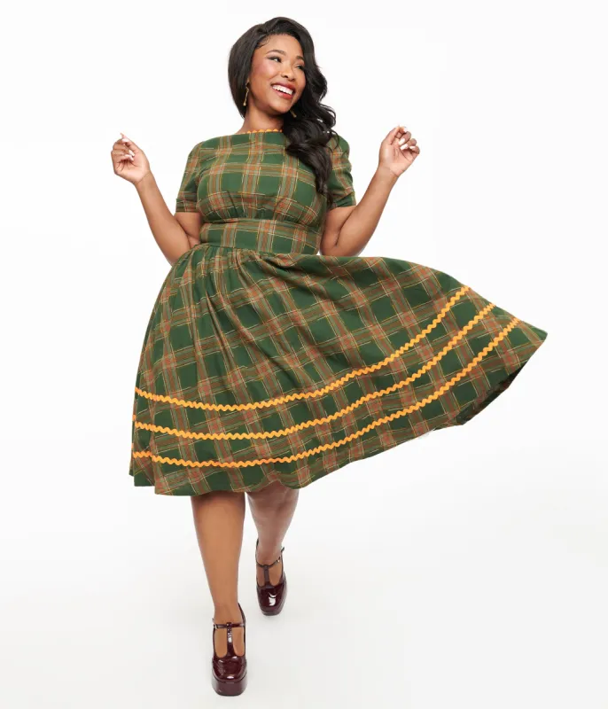 Unique Vintage Plus Size 1950s Green Plaid Cotton Swing Dress sold by Unique Vintage