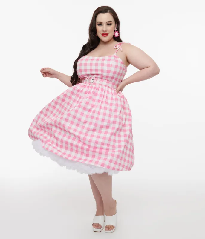 Unique Vintage Plus Size Pink & White Gingham Bobbie Swing Dress sold by Unique Vintage