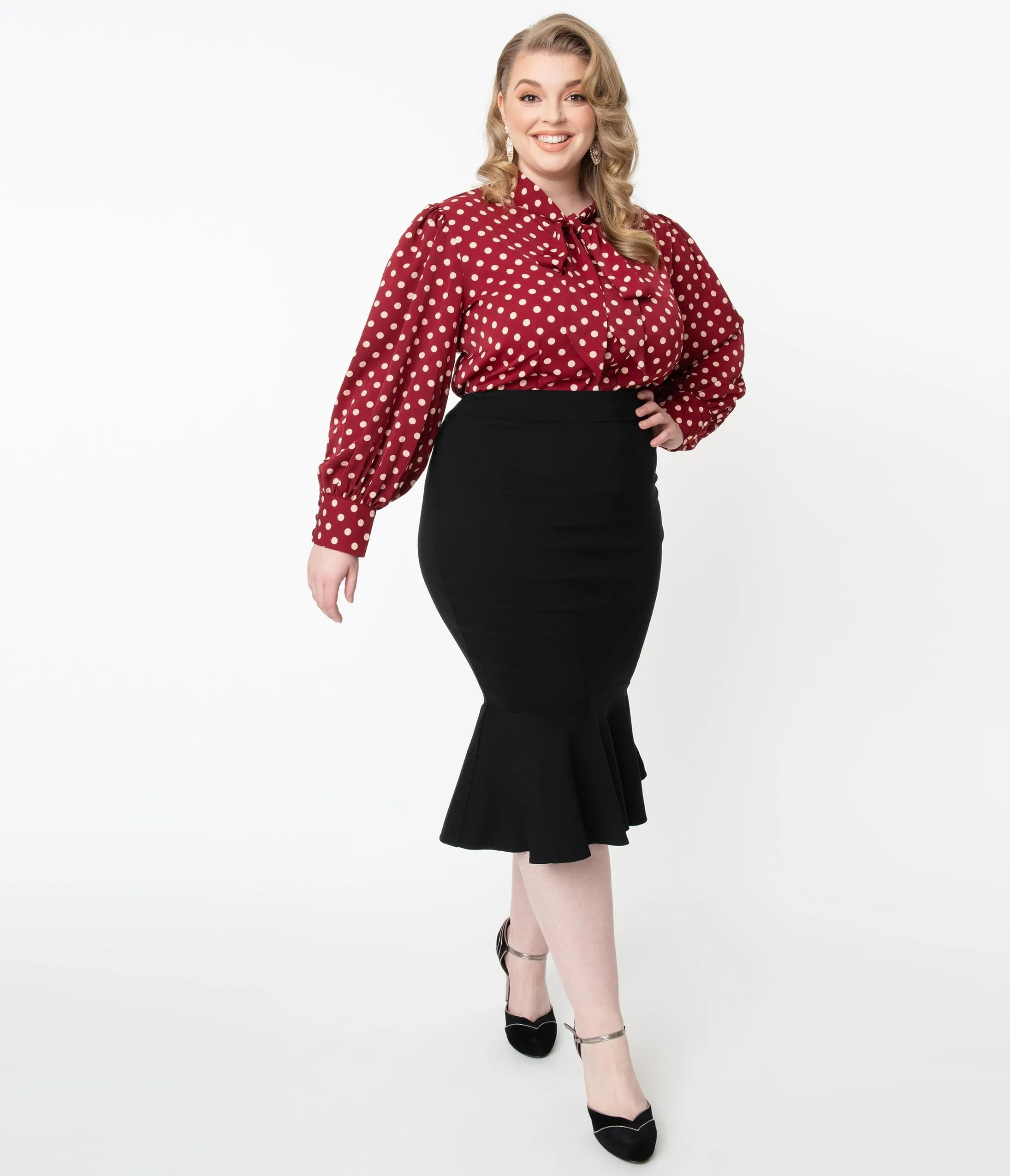 Unique Vintage Plus Size 1960s Black Fishtail Lizette Wiggle Skirt sold by Unique Vintage