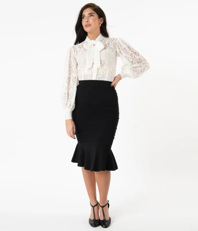 Unique Vintage 1940s Black Fishtail Lizette Wiggle Skirt sold by Unique Vintage