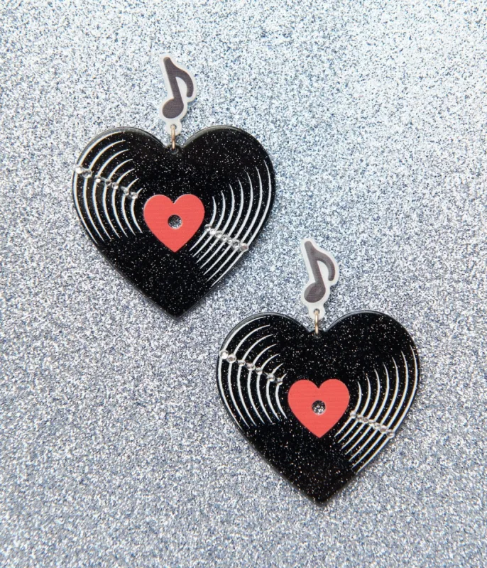 Heart Vinyl Record Earrings sold by Unique Vintage