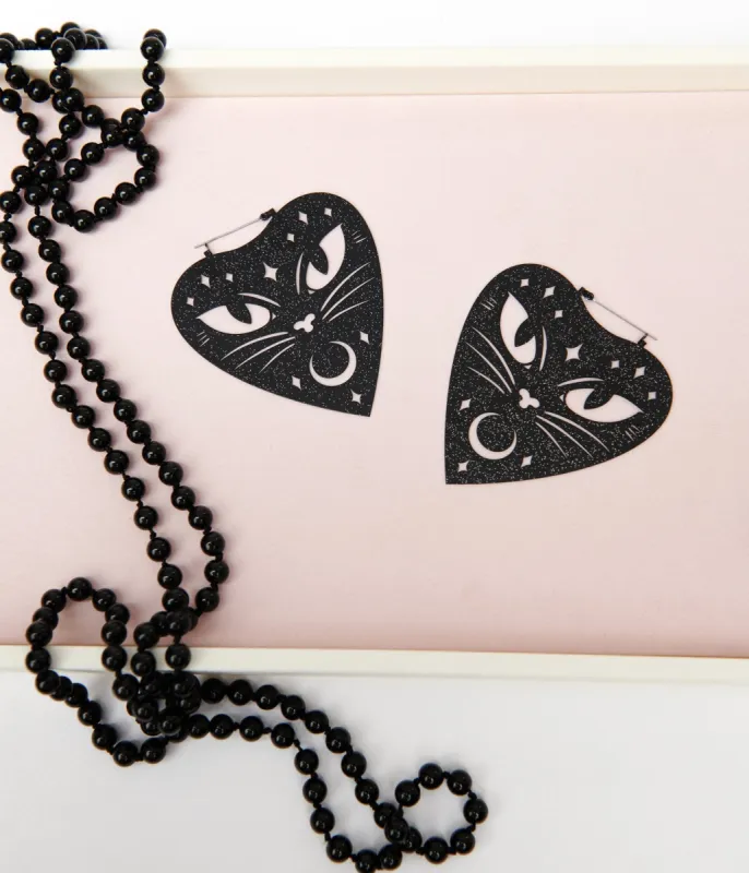 Black Cat Ouija Planchette Earrings sold by Unique Vintage