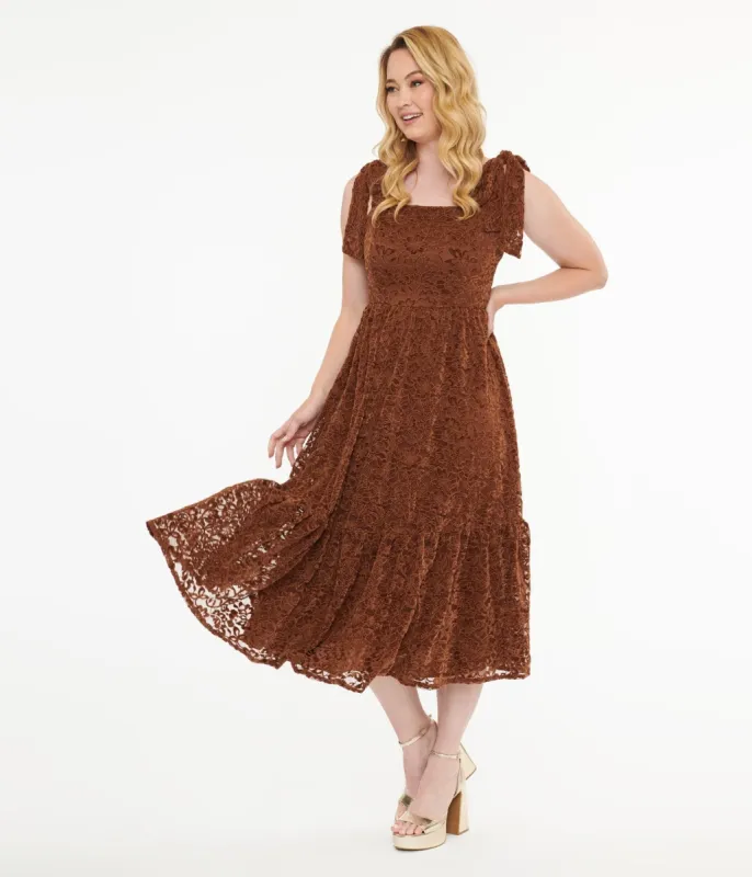 Brown Velvet Lace Midi Dress sold by Unique Vintage