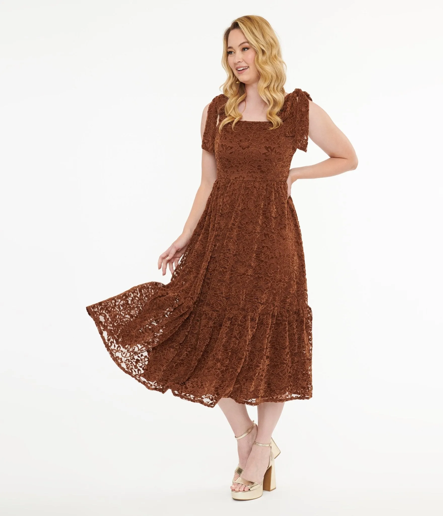Brown Velvet Lace Midi Dress sold by Unique Vintage