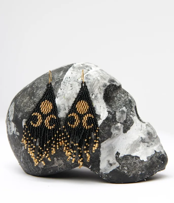 Black & Gold Lunar Reflections Beaded Earrings sold by Unique Vintage