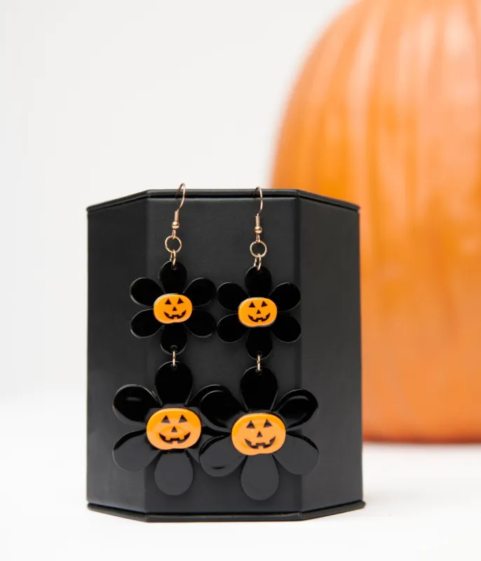 1960s Groovy Jack O Lantern Flower Power Earrings sold by Unique Vintage