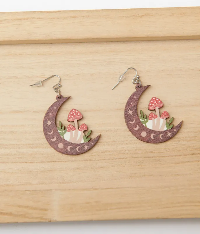 Red Toadstool & Celestial Moon Earrings sold by Unique Vintage