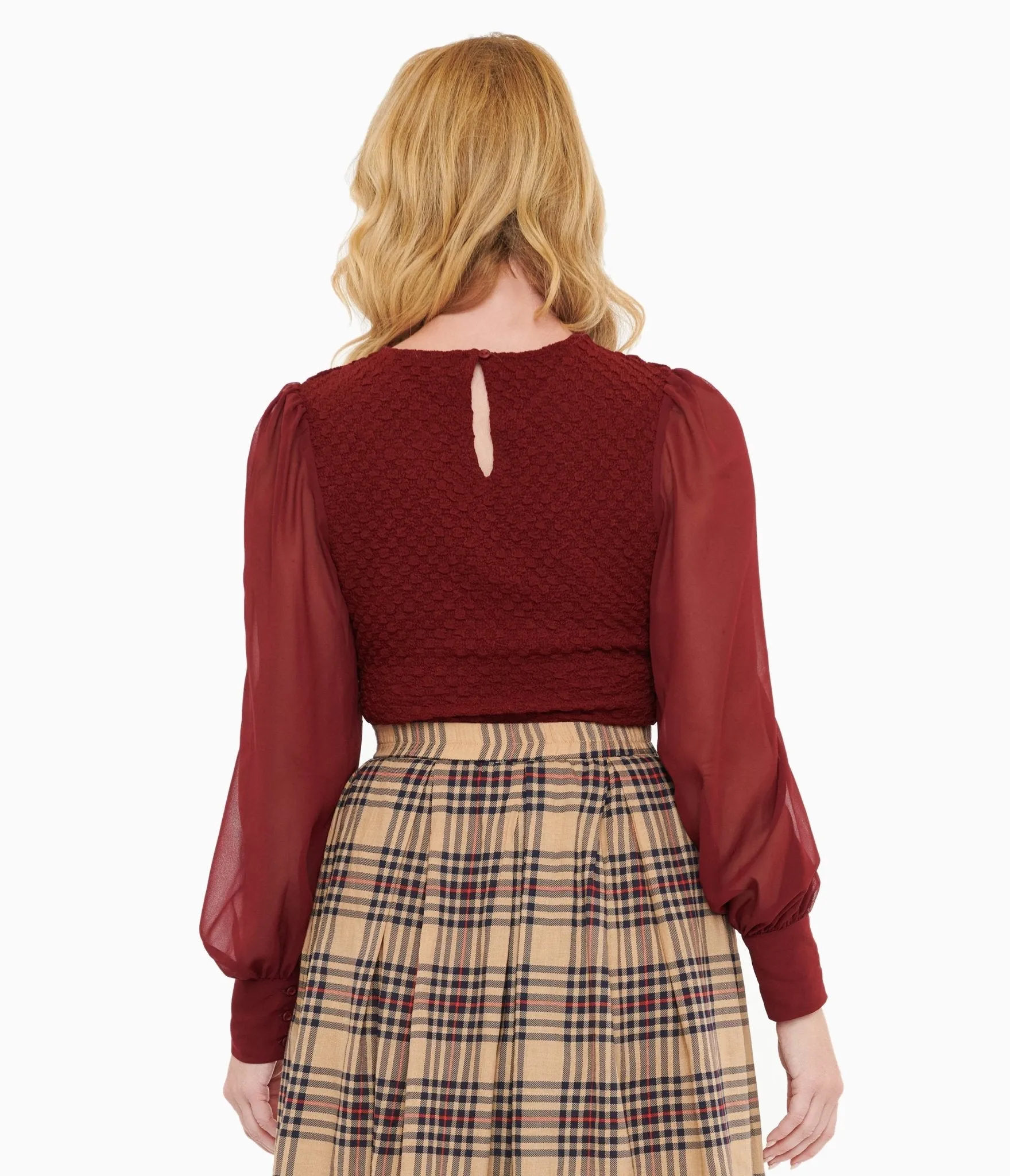 Burgundy Textured Embrace The Journey Woven Blouse sold by Unique Vintage product image thumbnail 2