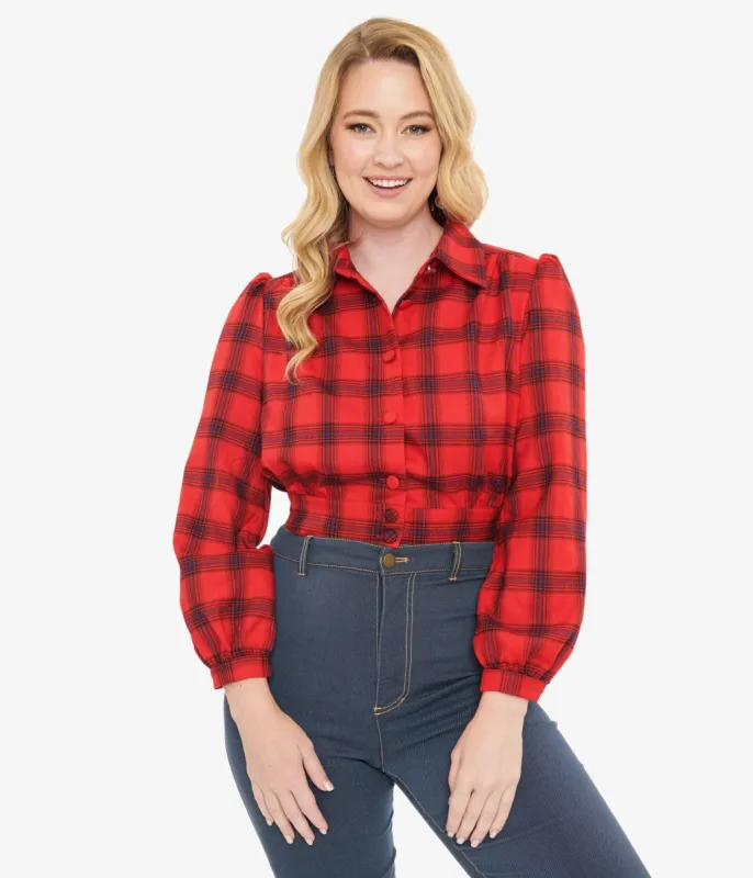 Red Plaid Rosie Bomber Jacket sold by Unique Vintage