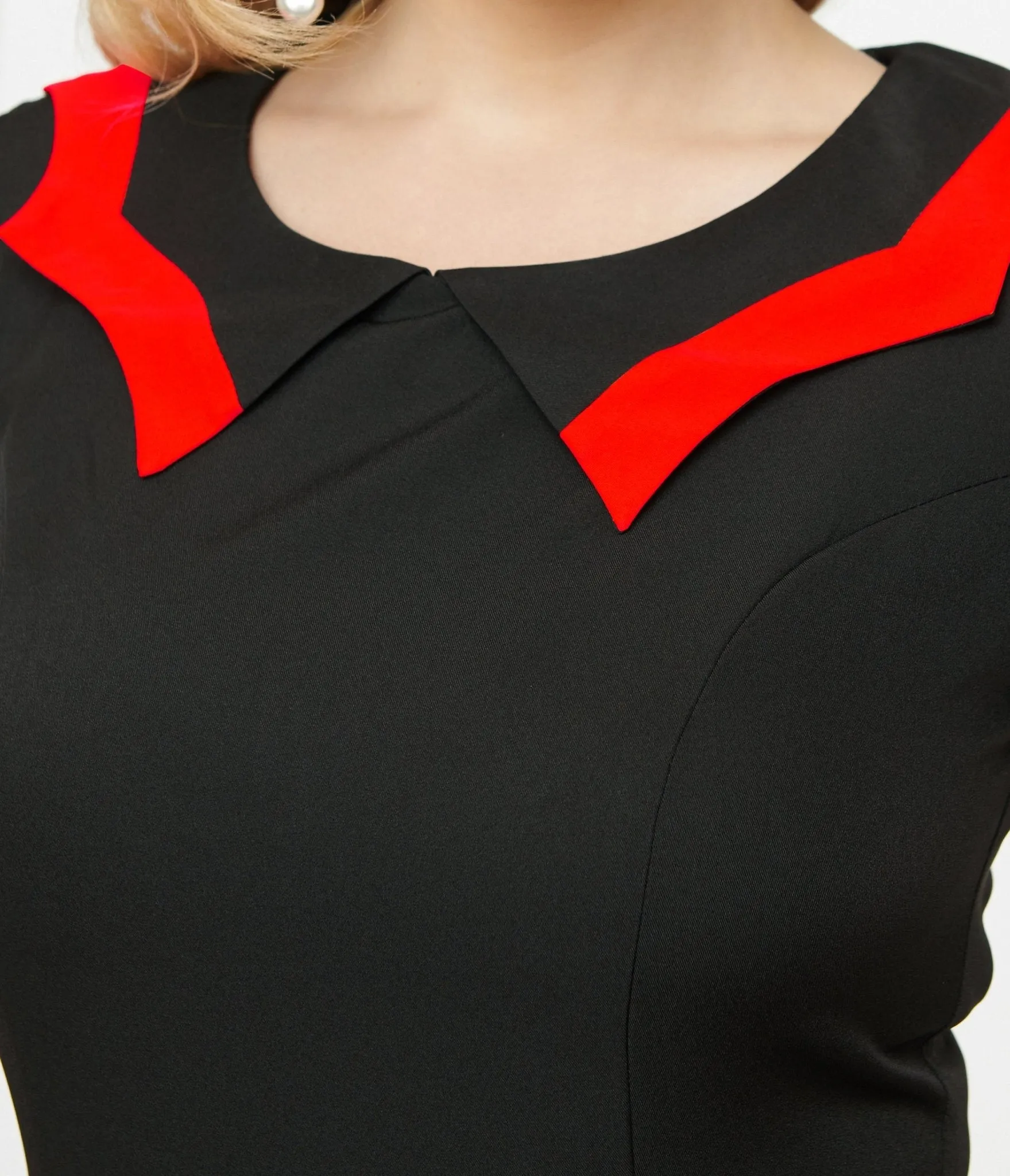1950s Black & Red Bat Wing Collar Mini Dress sold by Unique Vintage product image thumbnail 2