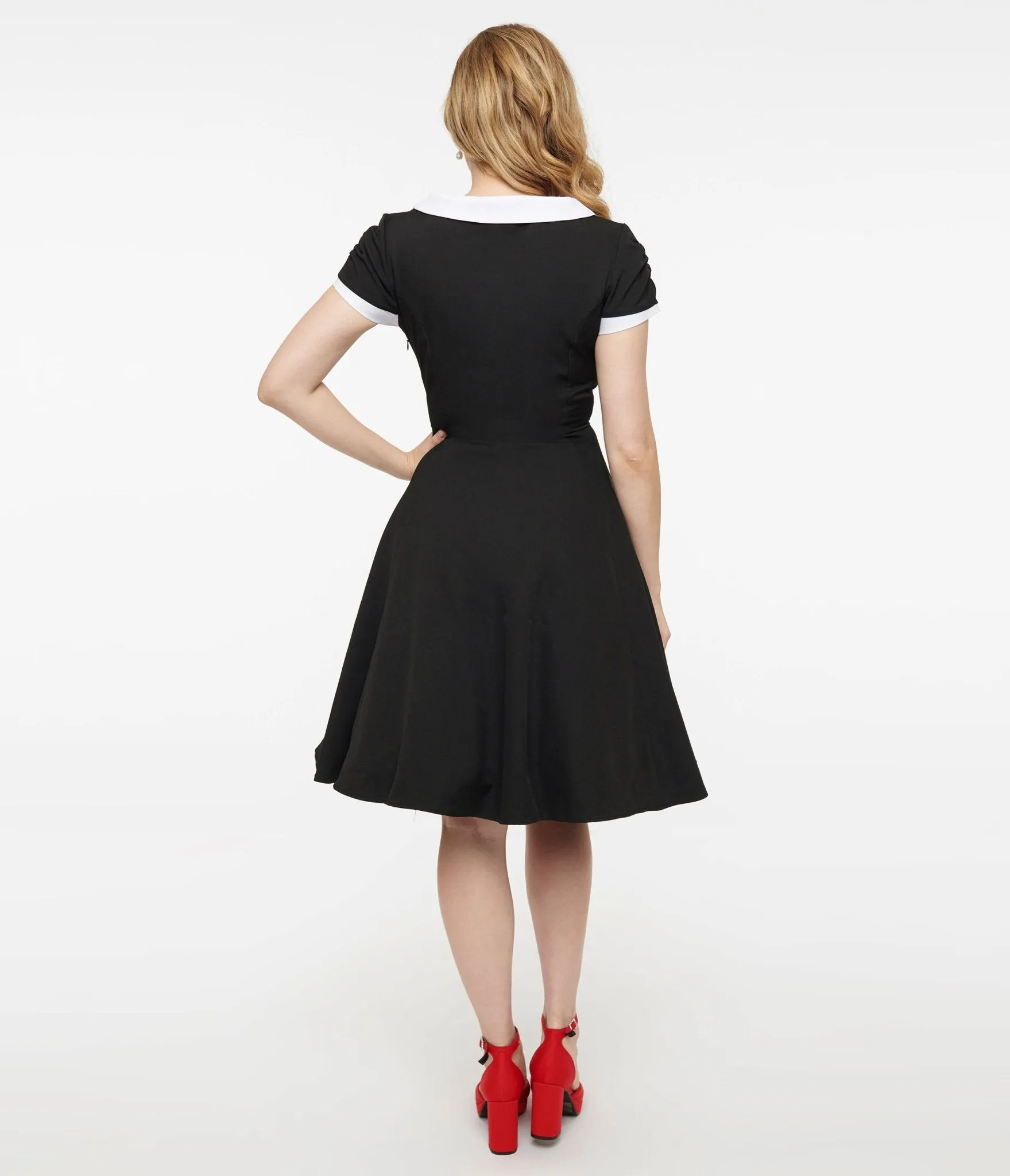 1950s Black & White Collar Fit & Flare Dress sold by Unique Vintage product image thumbnail 2