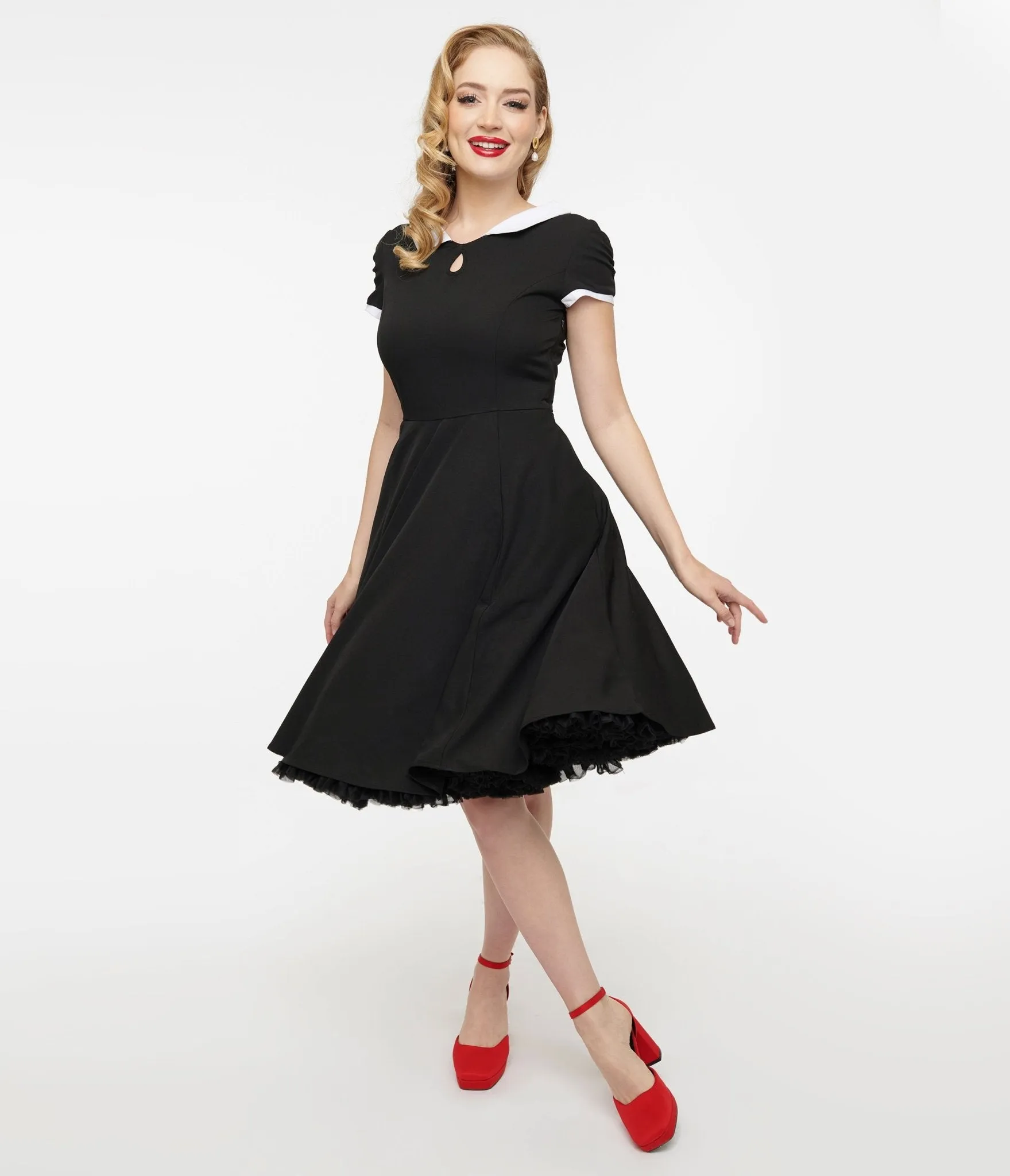 1950s Black & White Collar Fit & Flare Dress sold by Unique Vintage product image thumbnail 3