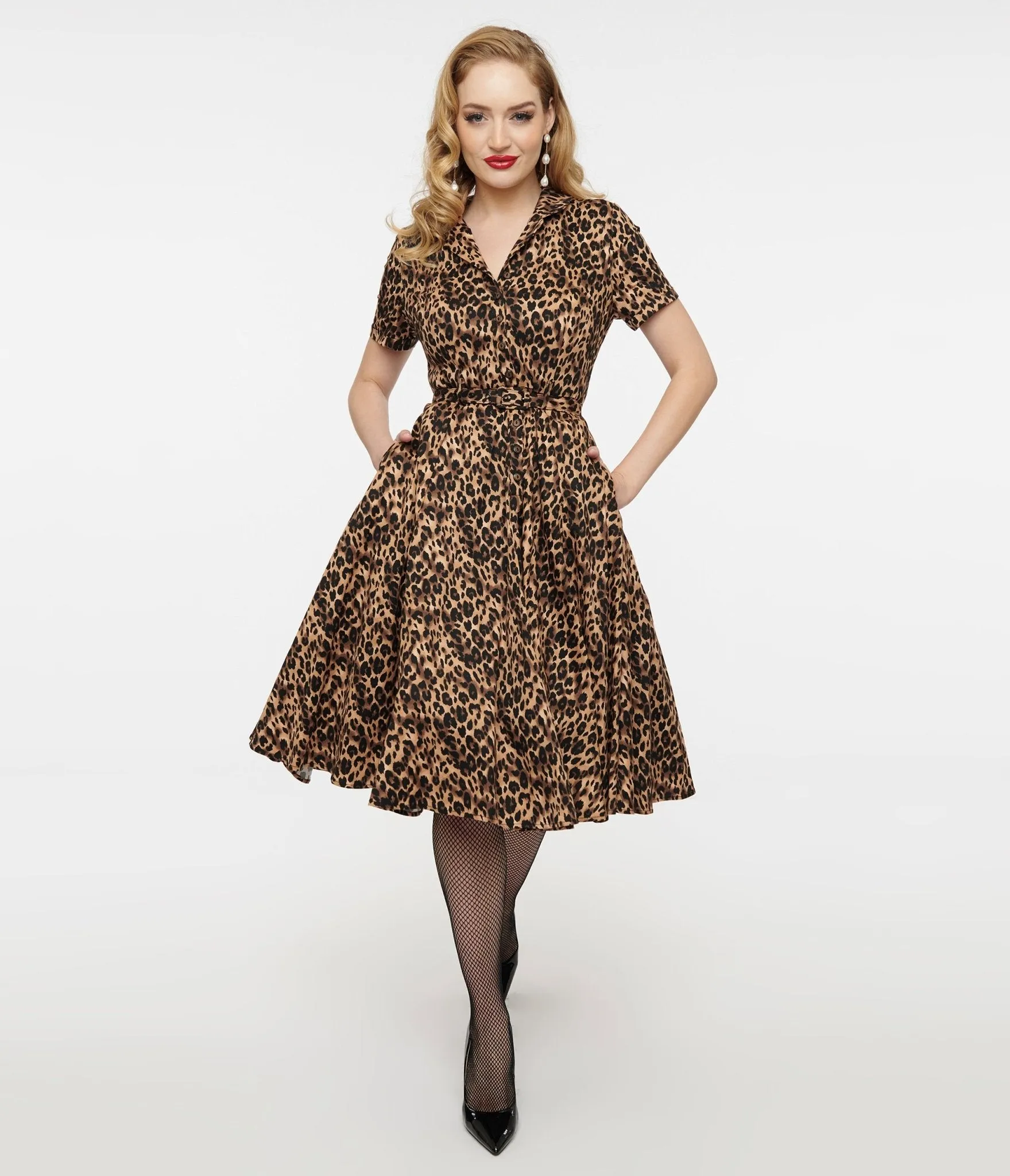 1950s Cheetah Girl Belted Swing Dress sold by Unique Vintage product image thumbnail 3