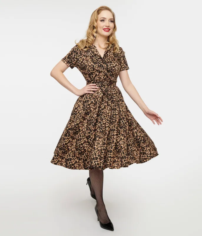 1950s Cheetah Girl Belted Swing Dress sold by Unique Vintage
