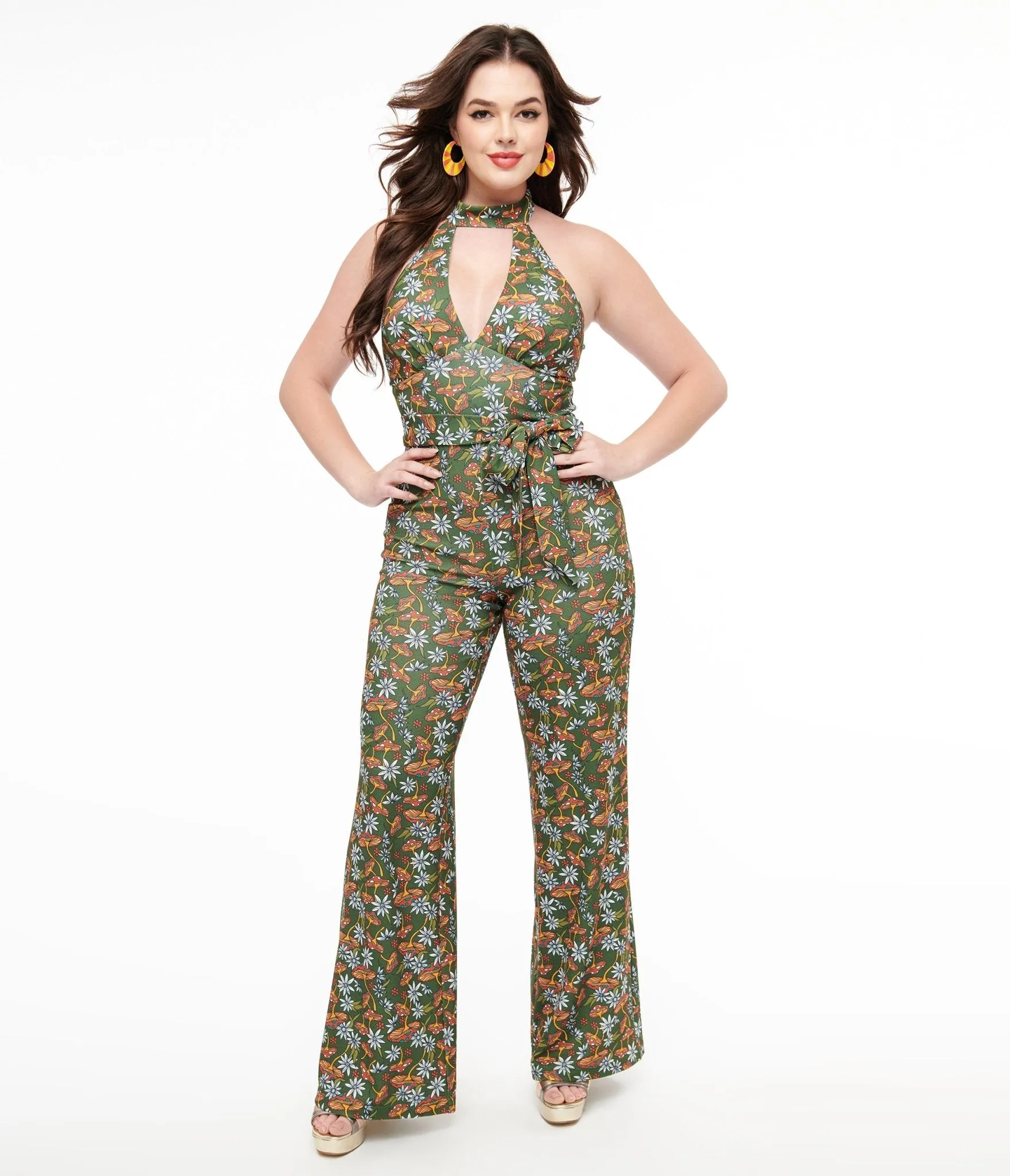 Smak Parlour 1960s Green & Orange Mushroom Glamour Goddess Jumpsuit sold by Unique Vintage