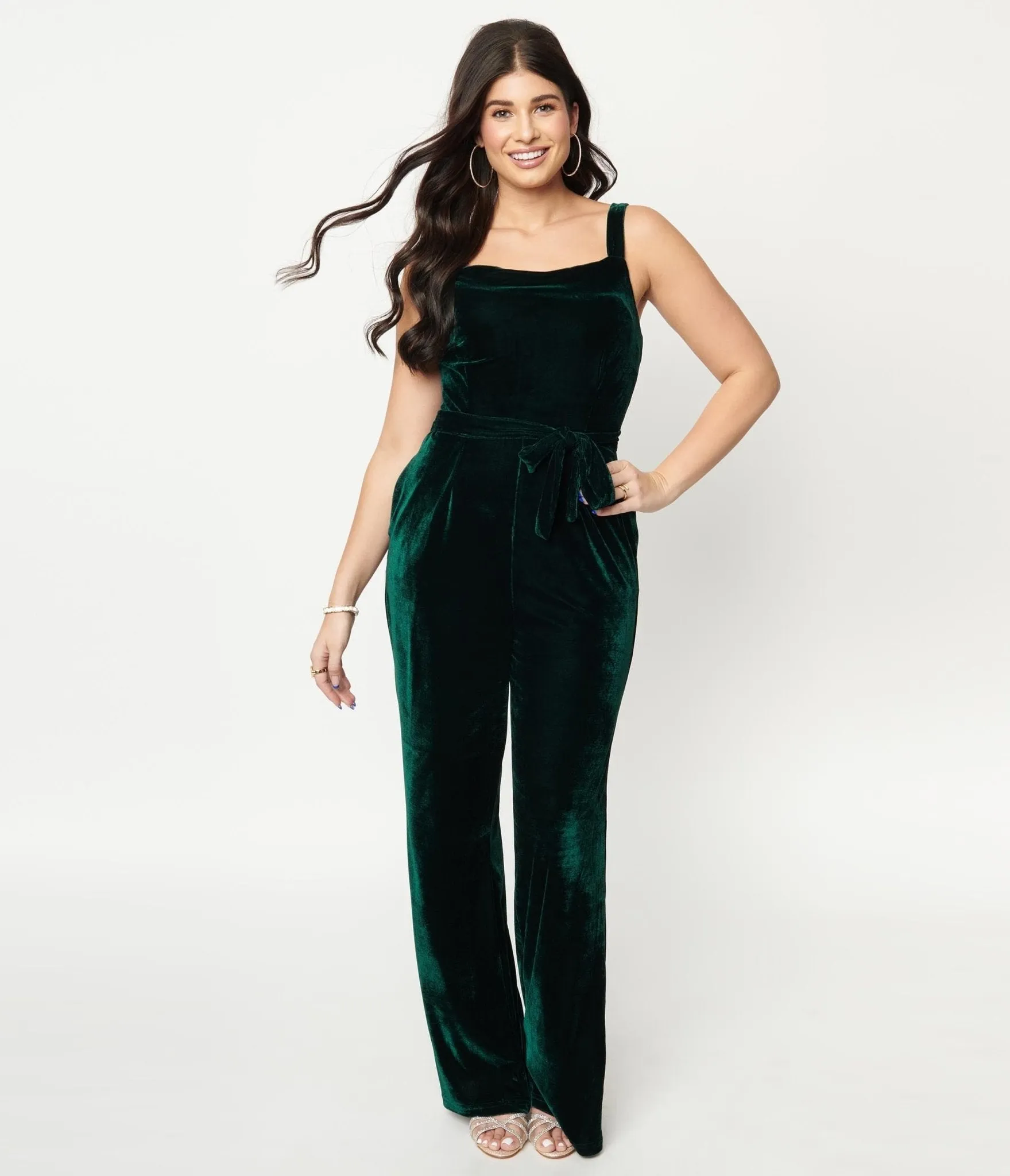 Collectif Emerald Velvet Joan Jumpsuit sold by Unique Vintage product image thumbnail 5