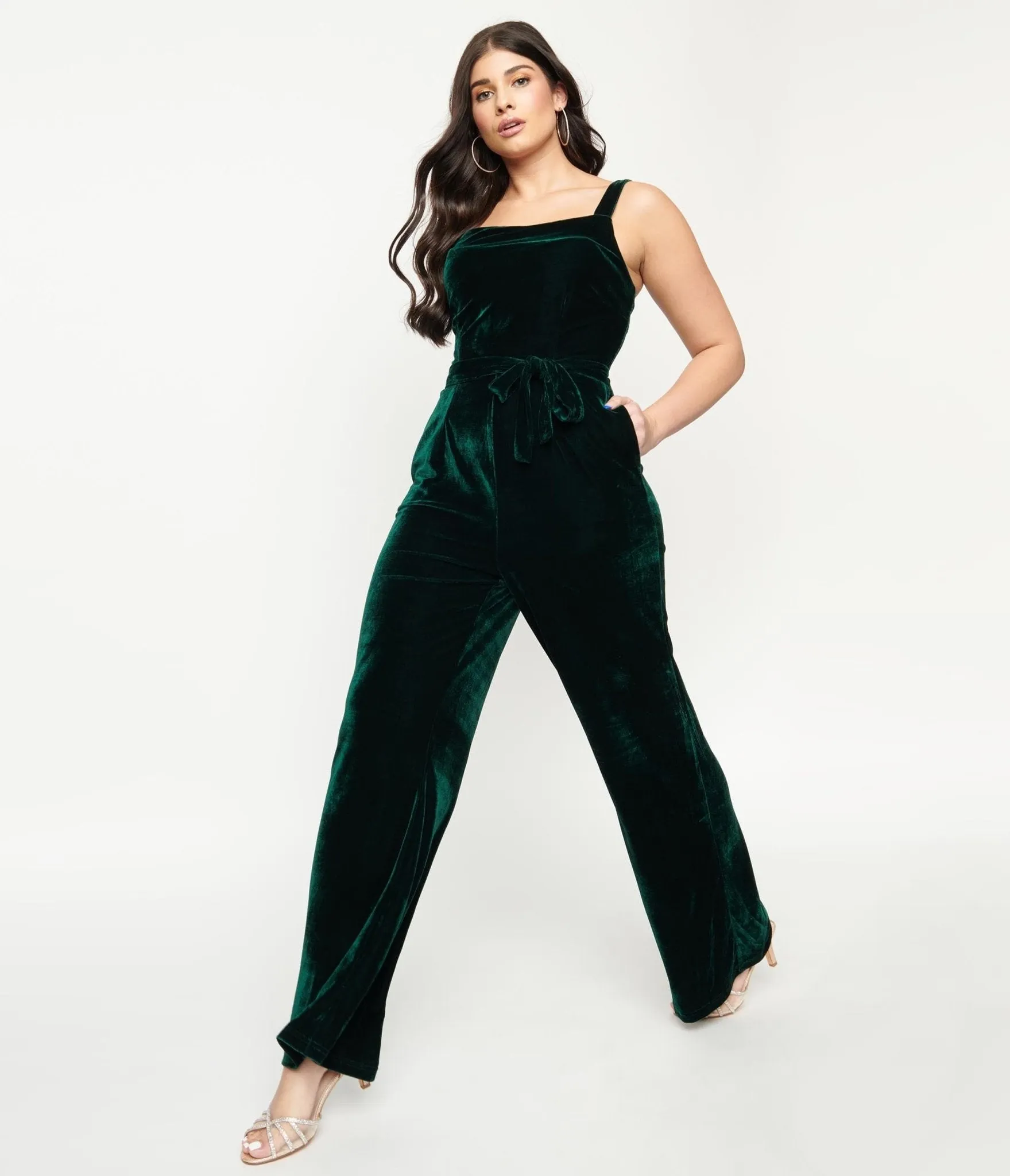 Collectif Emerald Velvet Joan Jumpsuit sold by Unique Vintage product image thumbnail 3