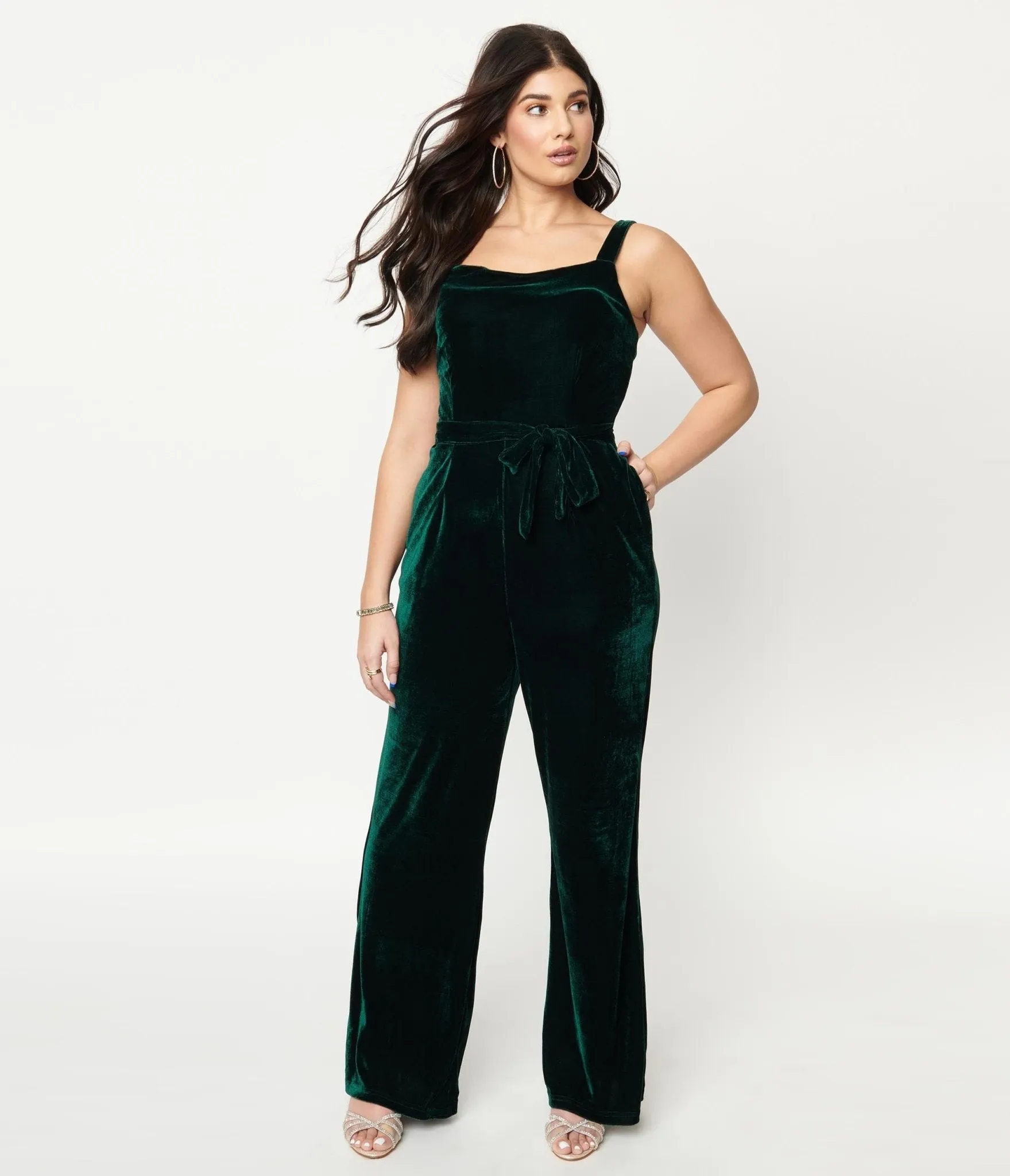Collectif Emerald Velvet Joan Jumpsuit sold by Unique Vintage product image thumbnail 4