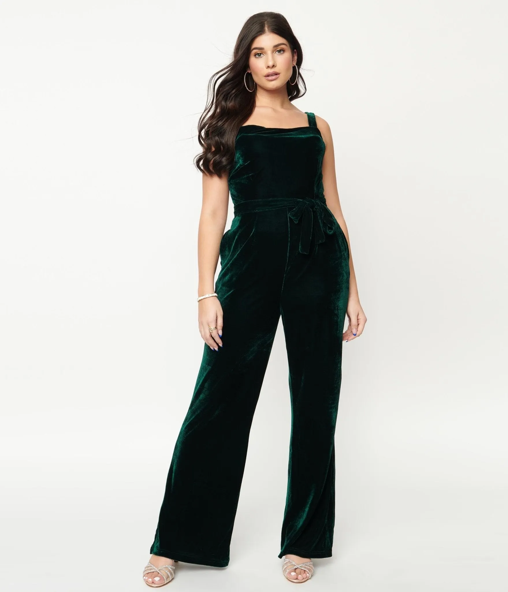 Collectif Emerald Velvet Joan Jumpsuit sold by Unique Vintage