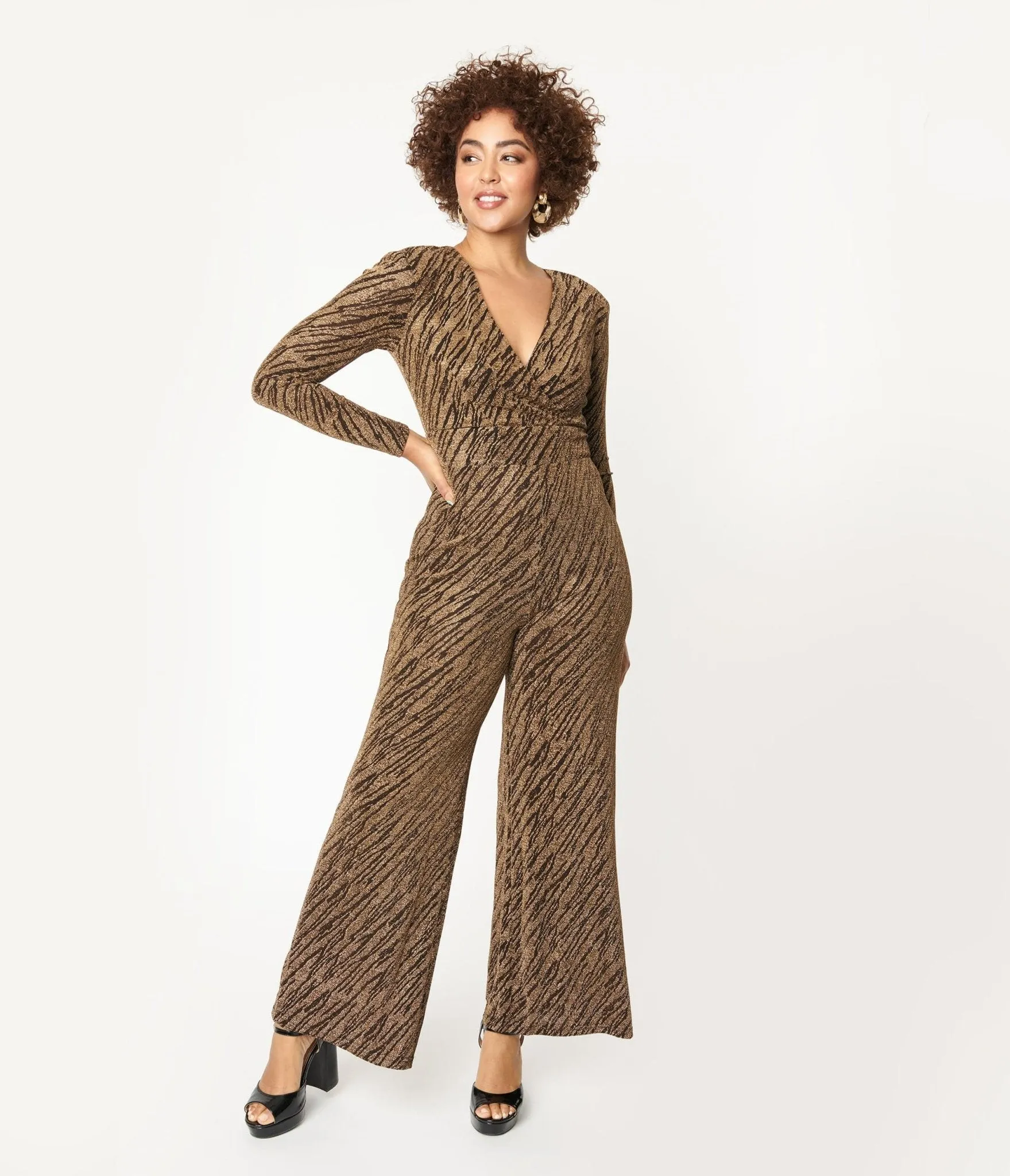 Gold & Black Zebra Stripe Jumpsuit sold by Unique Vintage