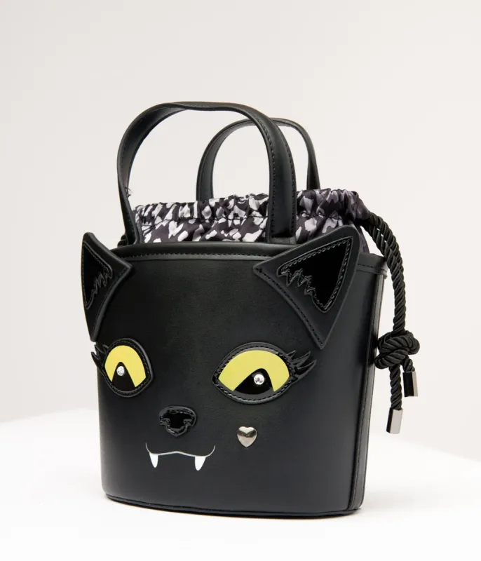 Betsey Johnson Black Gimmie Candy Cat Bucket Bag sold by Unique Vintage